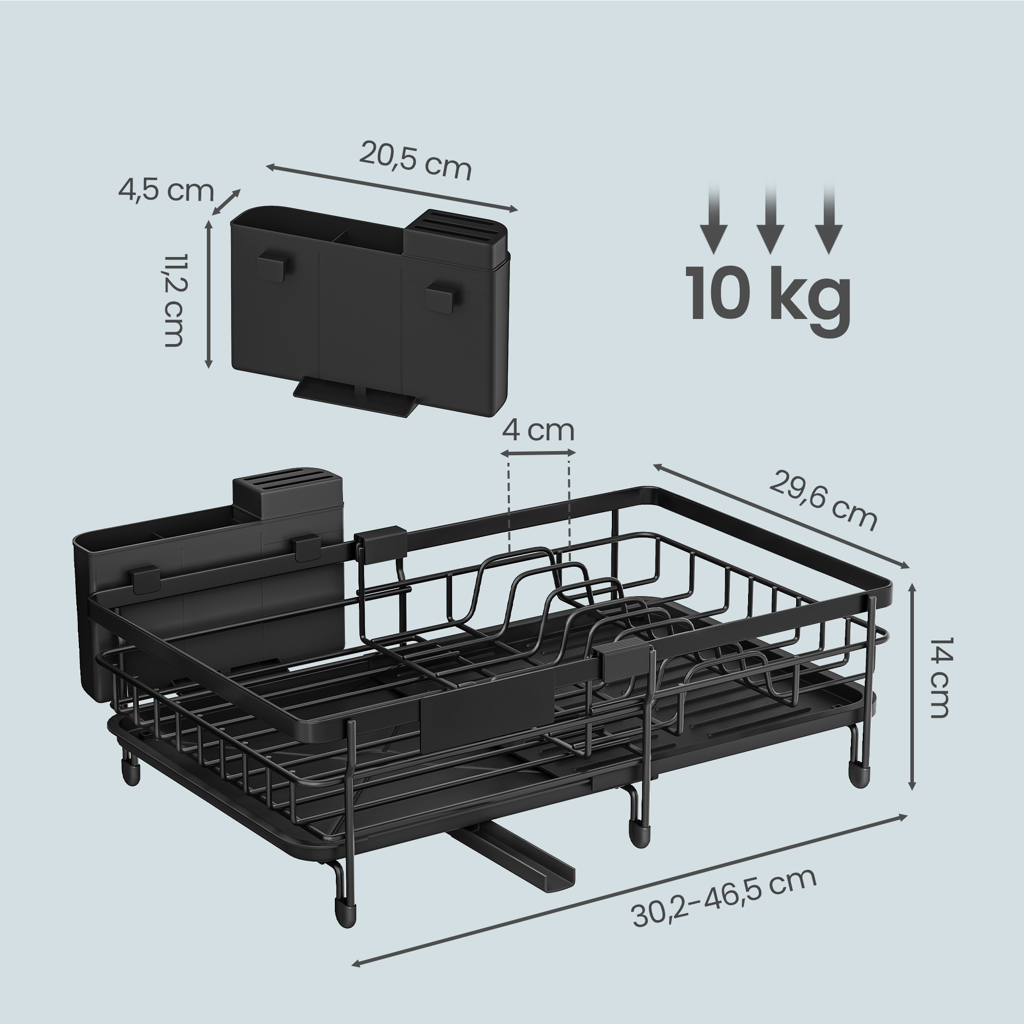 Ištraukiama indų džiovyklė iš plieno ir PP plastiko, juoda, 30,2–46,5 x 29,6 x 14 cm - Image 3