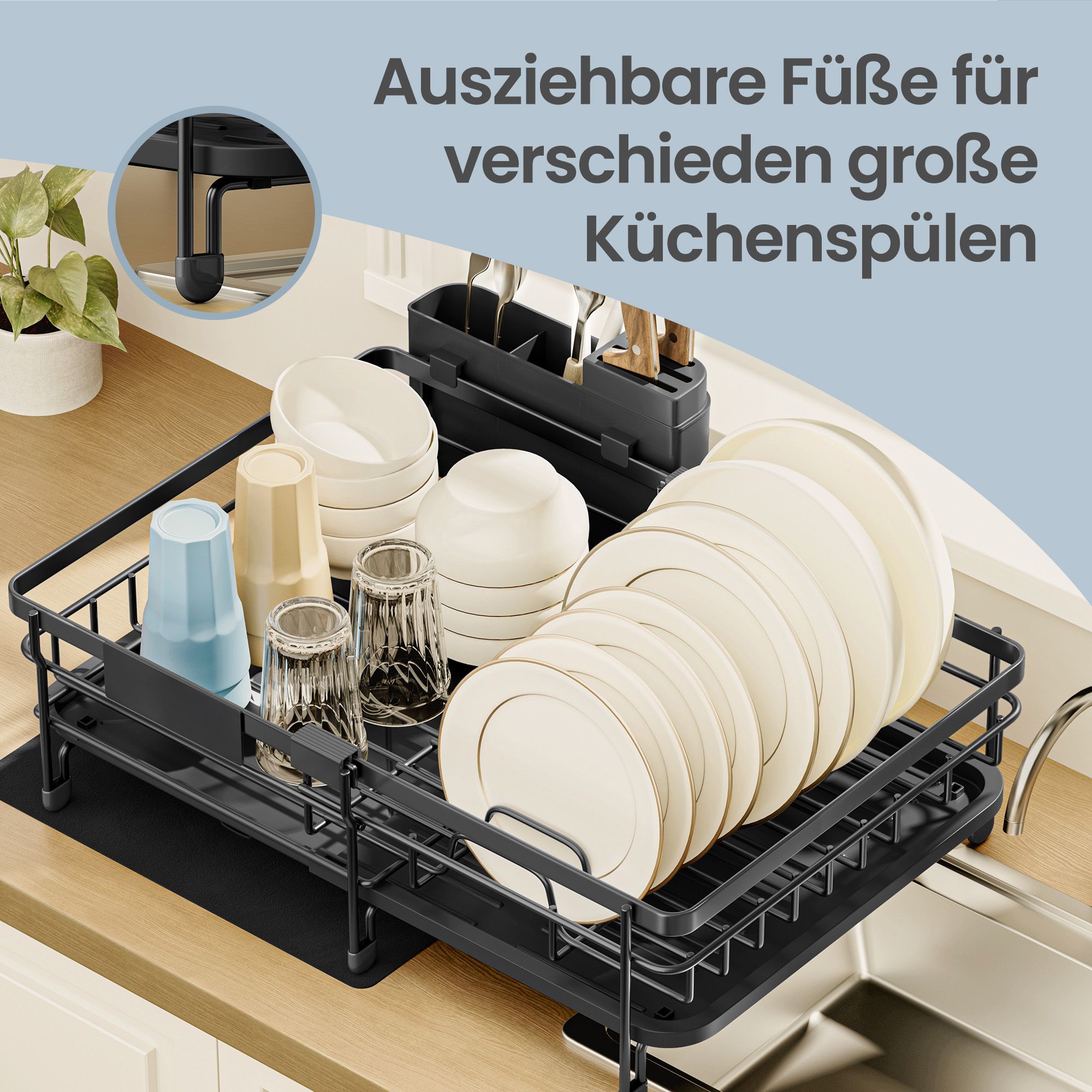 Ištraukiama indų džiovyklė iš plieno ir PP plastiko, juoda, 30,2–46,5 x 29,6 x 14 cm - Image 8