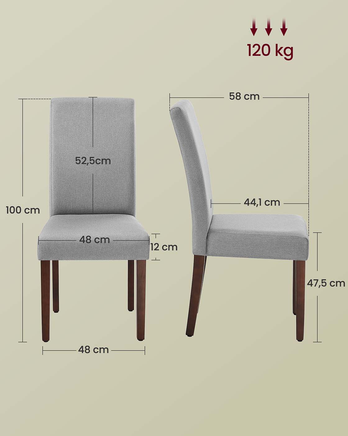 Ruokatuolit, 2 kpl, korkea selkänoja ja paksu istuinpehmusteella, kyyhkynharmaa - Image 7