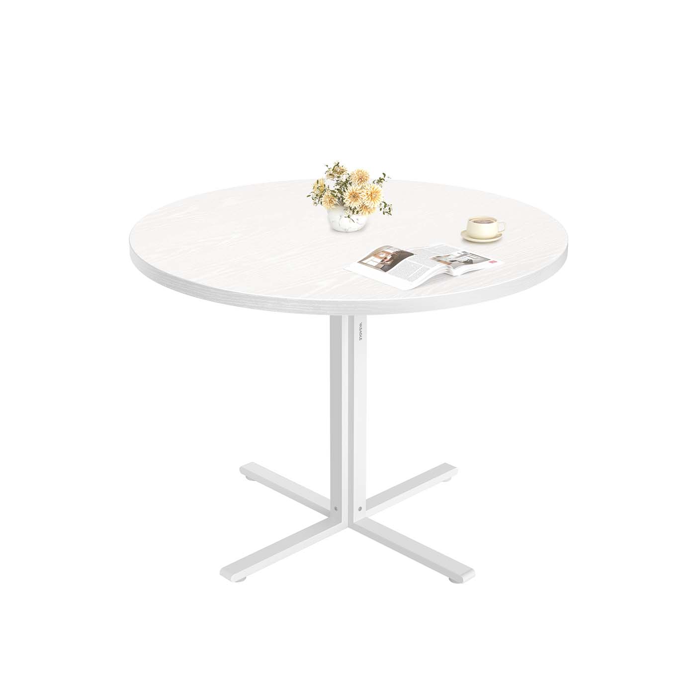 Ümmargune söögilaud 4 inimesele, 80 cm, puitlaastplaat ja teras, lumivalge