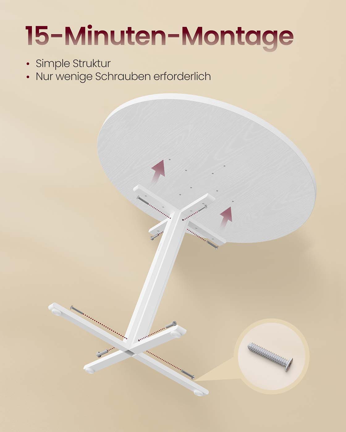 Pyöreä ruokapöytä 4 hengelle, 80 cm, lastulevyä ja terästä, lumenvalkoinen - Image 5