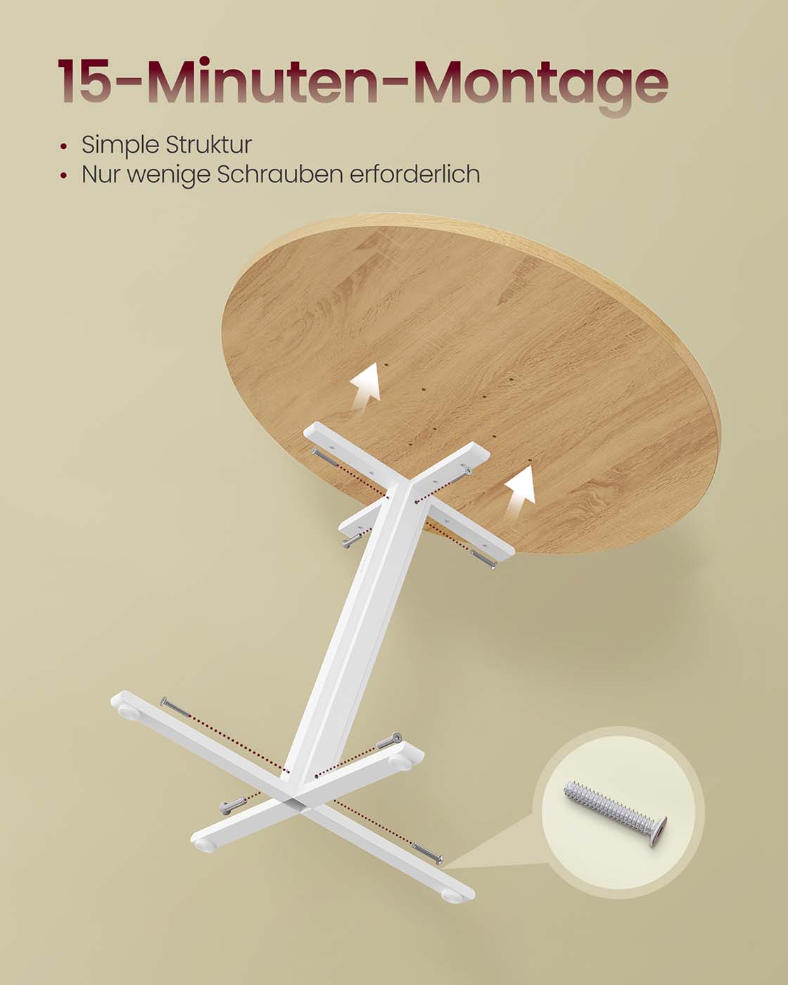 Apvalus valgomojo stalas 4 asmenims, 80 cm, aukso ąžuolo spalvos, medžio drožlių plokštė ir plienas - Image 5