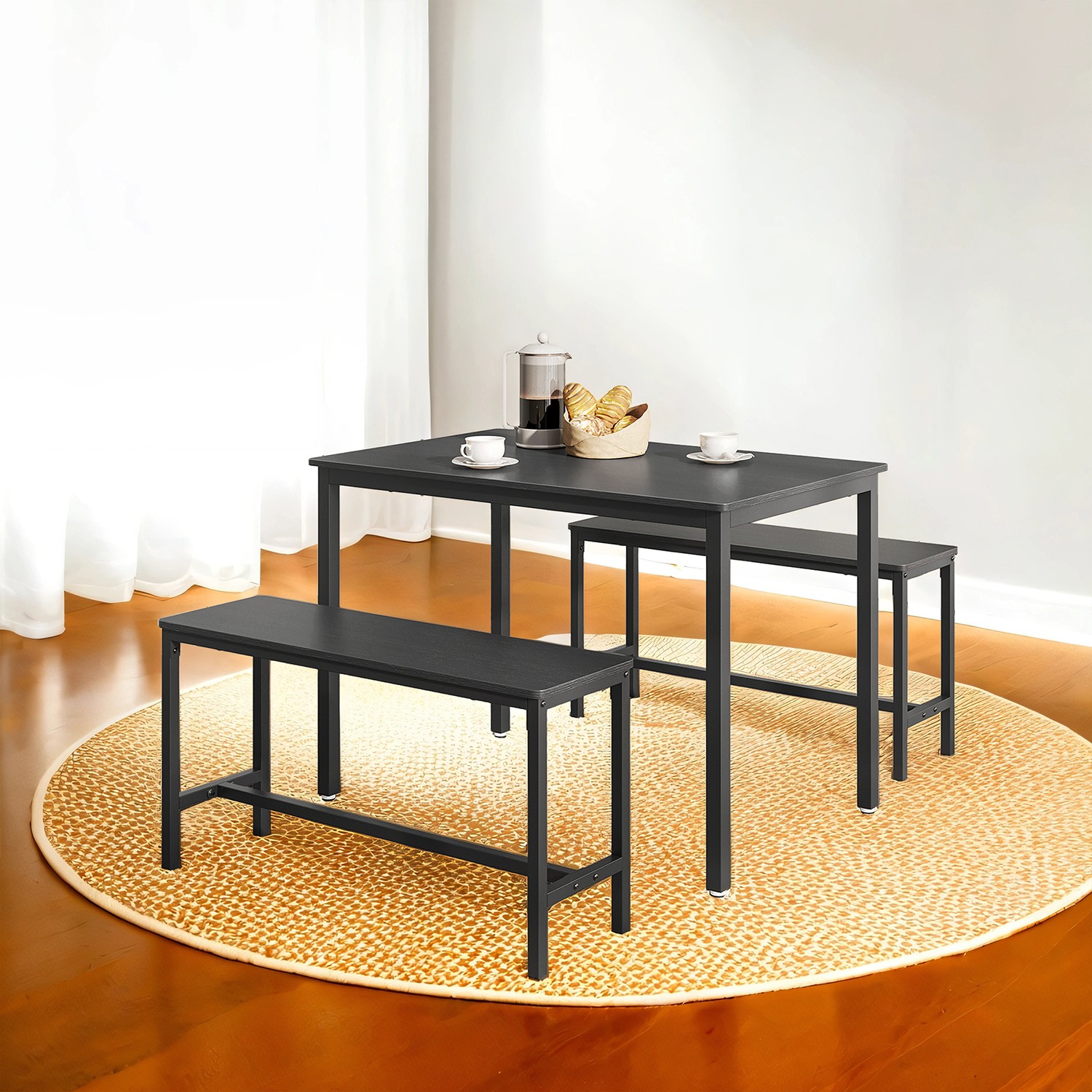 Söögilauakomplekt 2 pingiga, 3-osaline, 110 x 70 x 75 cm, must