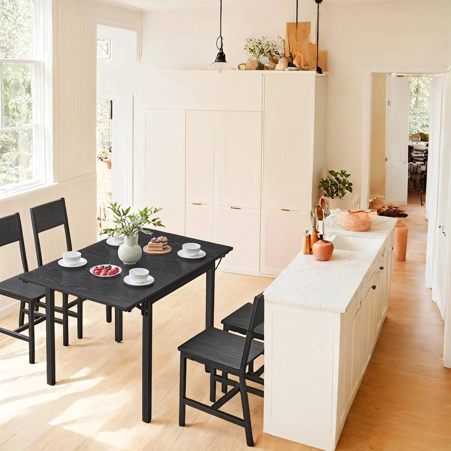Söögilaud 2–4 inimesele, kokkuklapitav, 78 x 120 x 76,2 cm, must