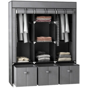 Riidest riidekapp, tumehall, 125 x 43 x 162,5 cm, 3 sahtliga