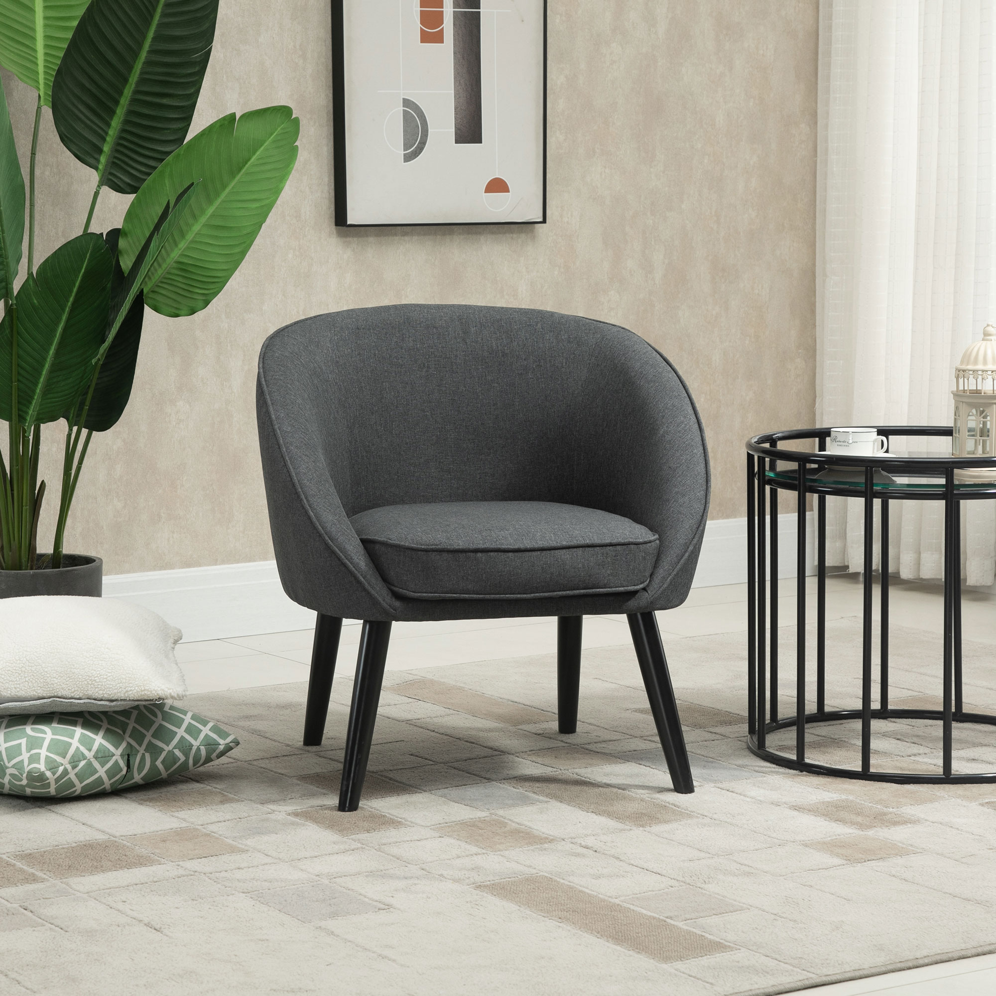Lounge-nojatuoli, harmaa, pellavamainen polyesteri ja puu, 71 x 65 x 75 cm - Image 6