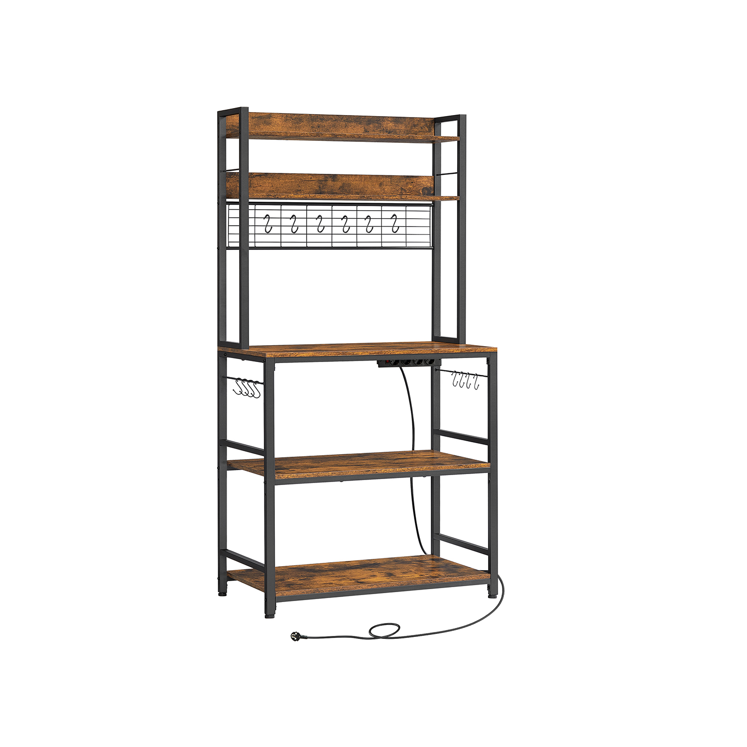 Virtuves plaukts ar kontaktligzdām, metāla režģa paneli un 14 āķiem, 40 x 80 x 170 cm