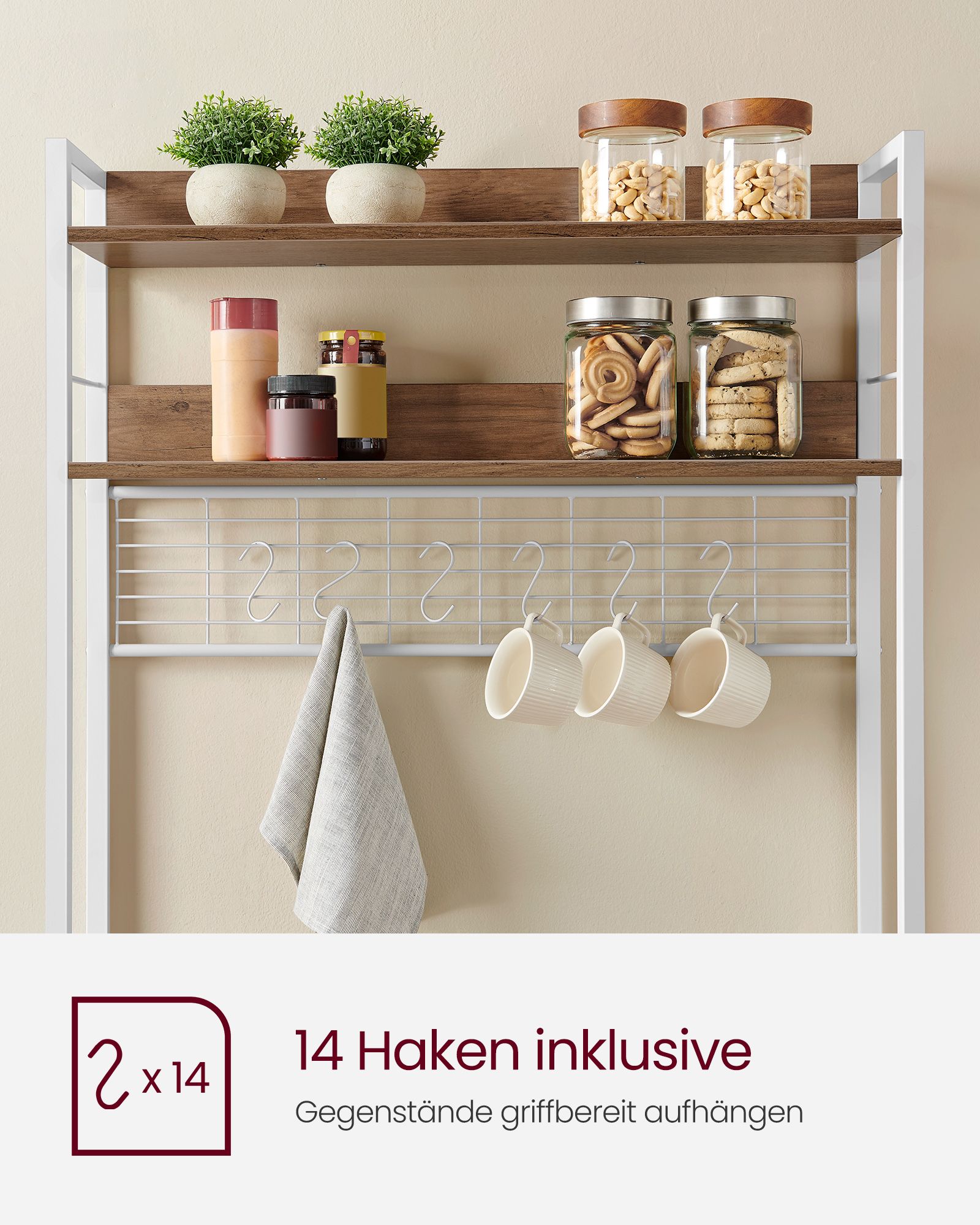 Virtuvinė lentyna su lizdais ir tinkleline plokšte, 40 x 80 x 170 cm, ruda ir balta - Image 8