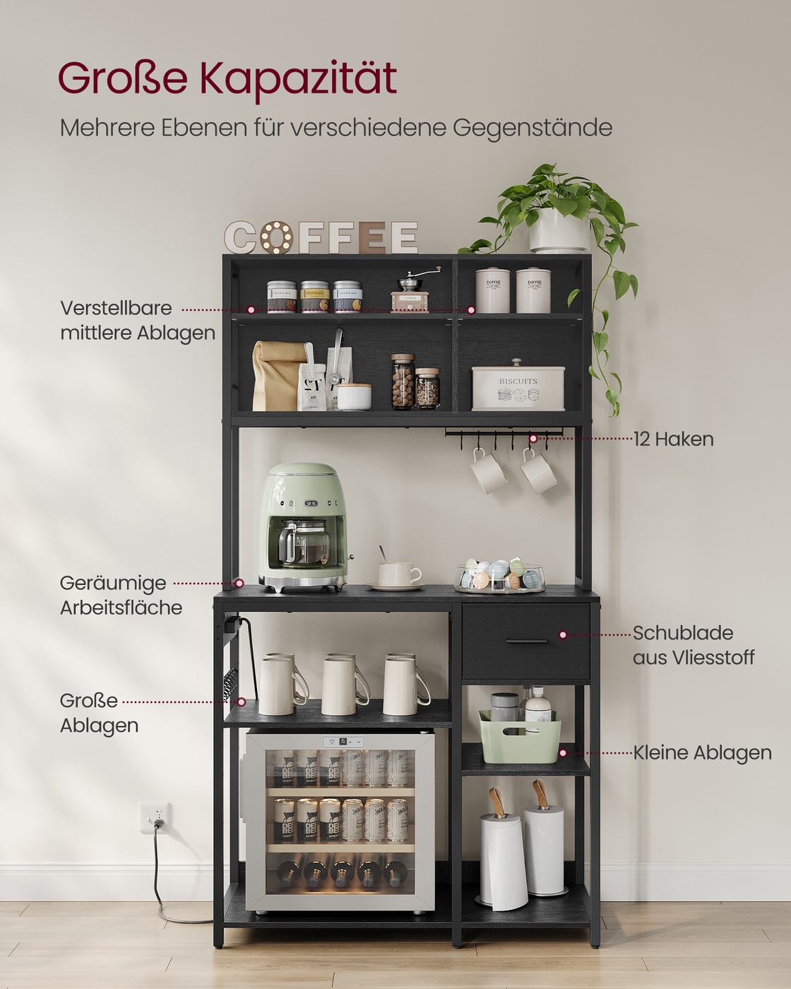 Keittiöhylly pistorasioilla ja kangaslaatikolla, 40 x 100 x 180,4 cm, antrasiitinharmaa - Image 3