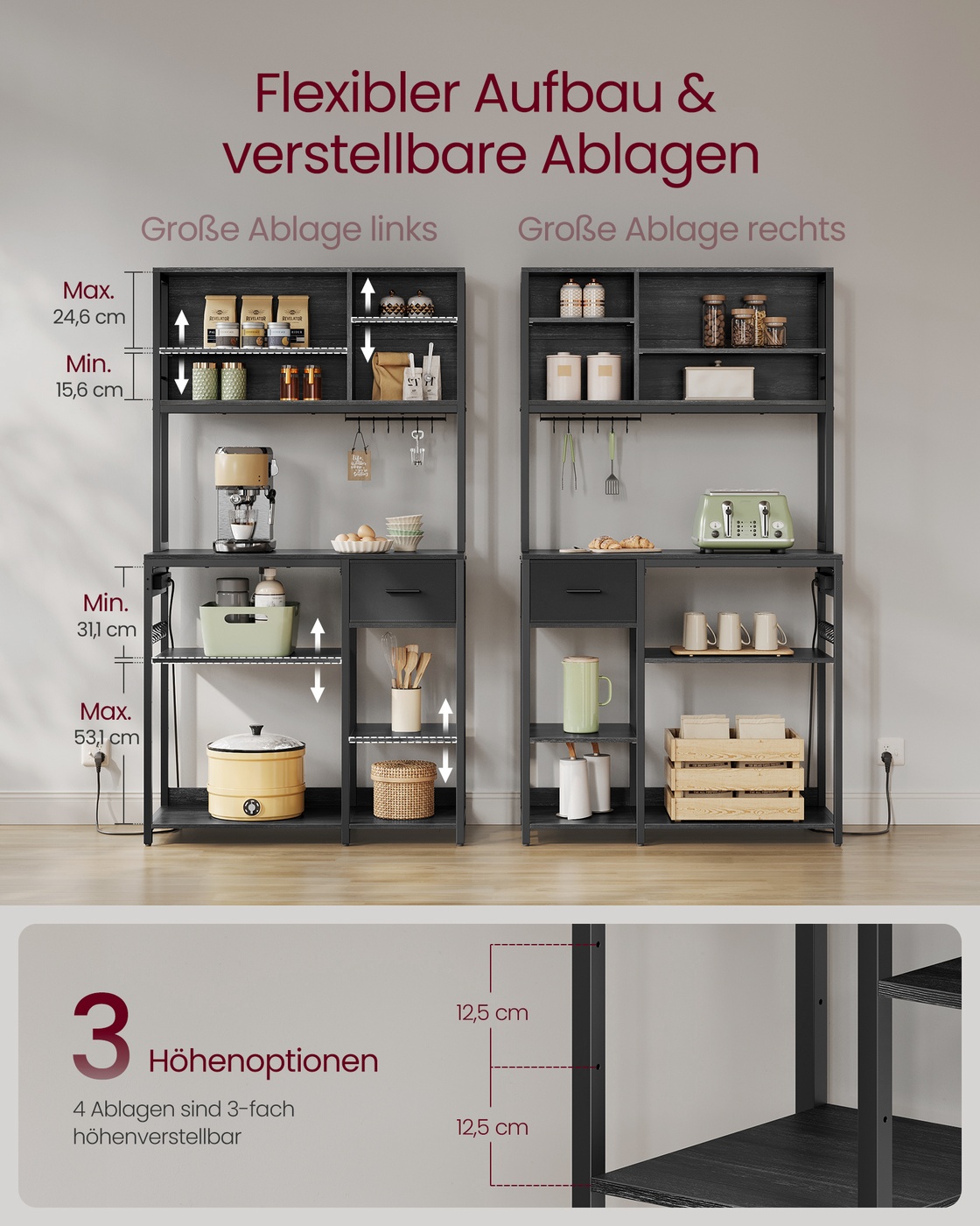 Keittiöhylly pistorasioilla ja kangaslaatikolla, 40 x 100 x 180,4 cm, antrasiitinharmaa - Image 5