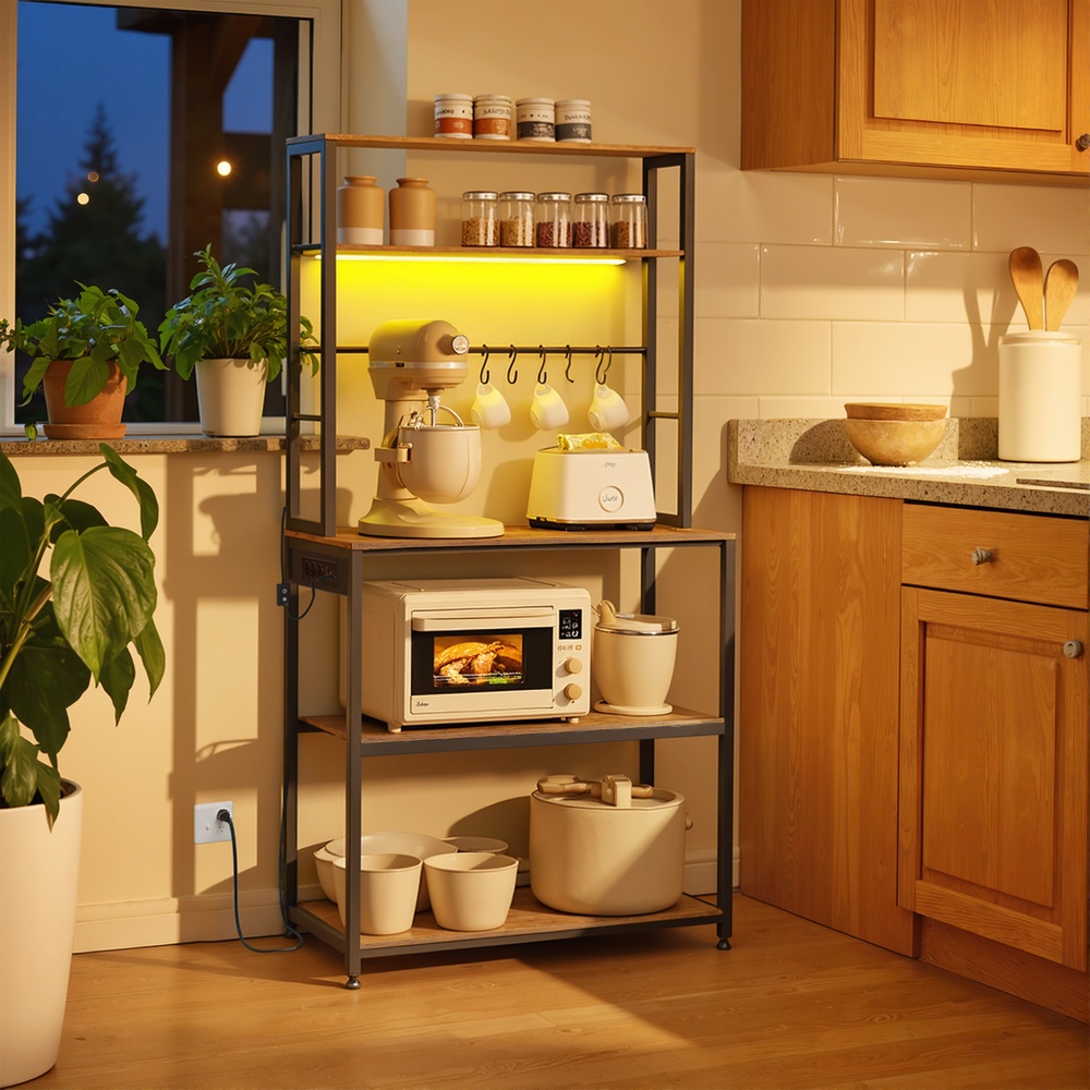Keittiöhylly LED-valaistuksella ja säädettävillä hyllyillä, 40 x 80 x 168,4 cm - Image 4
