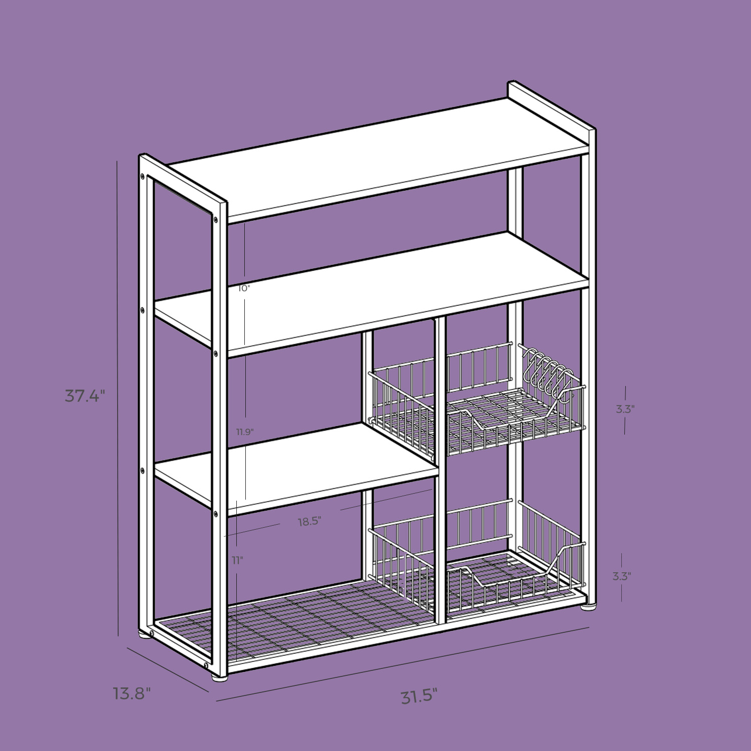 Keittiöhylly koukuilla ja 2 metallikorilla, 80 x 35 x 95 cm, tummanruskea - Image 5