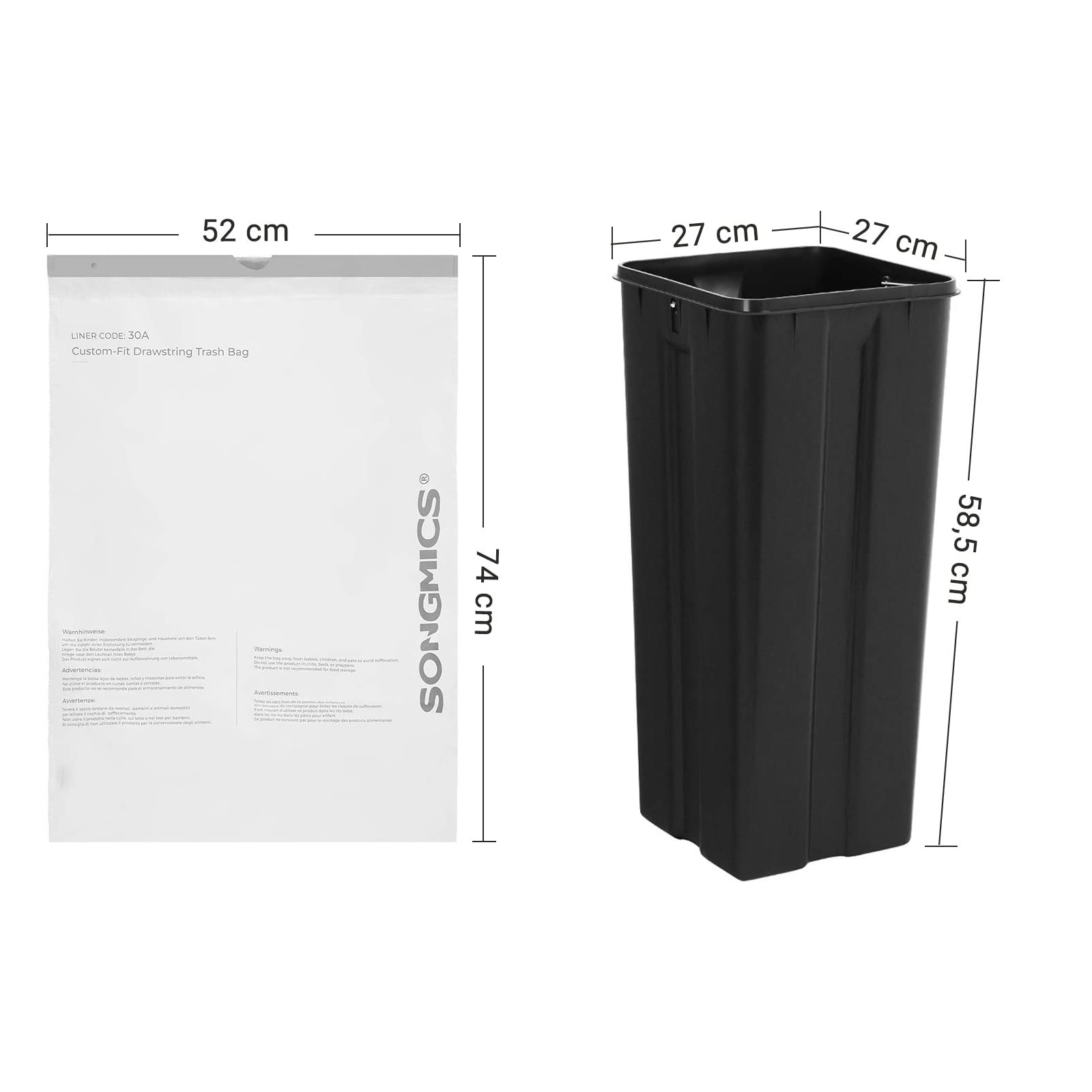 Maišeliai šiukšlėms su užtraukiama juosta, 30 l, 45 vnt., balti, HDPE, 52 x 74 cm - Image 8