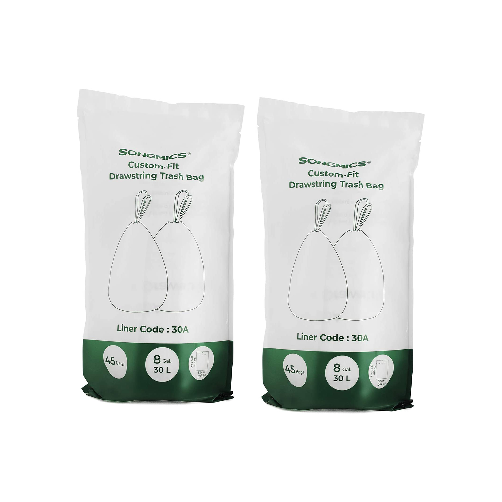 Prügikotid tõmbepaelaga, 30 l, 45 tk, valged, HDPE, 52 x 74 cm