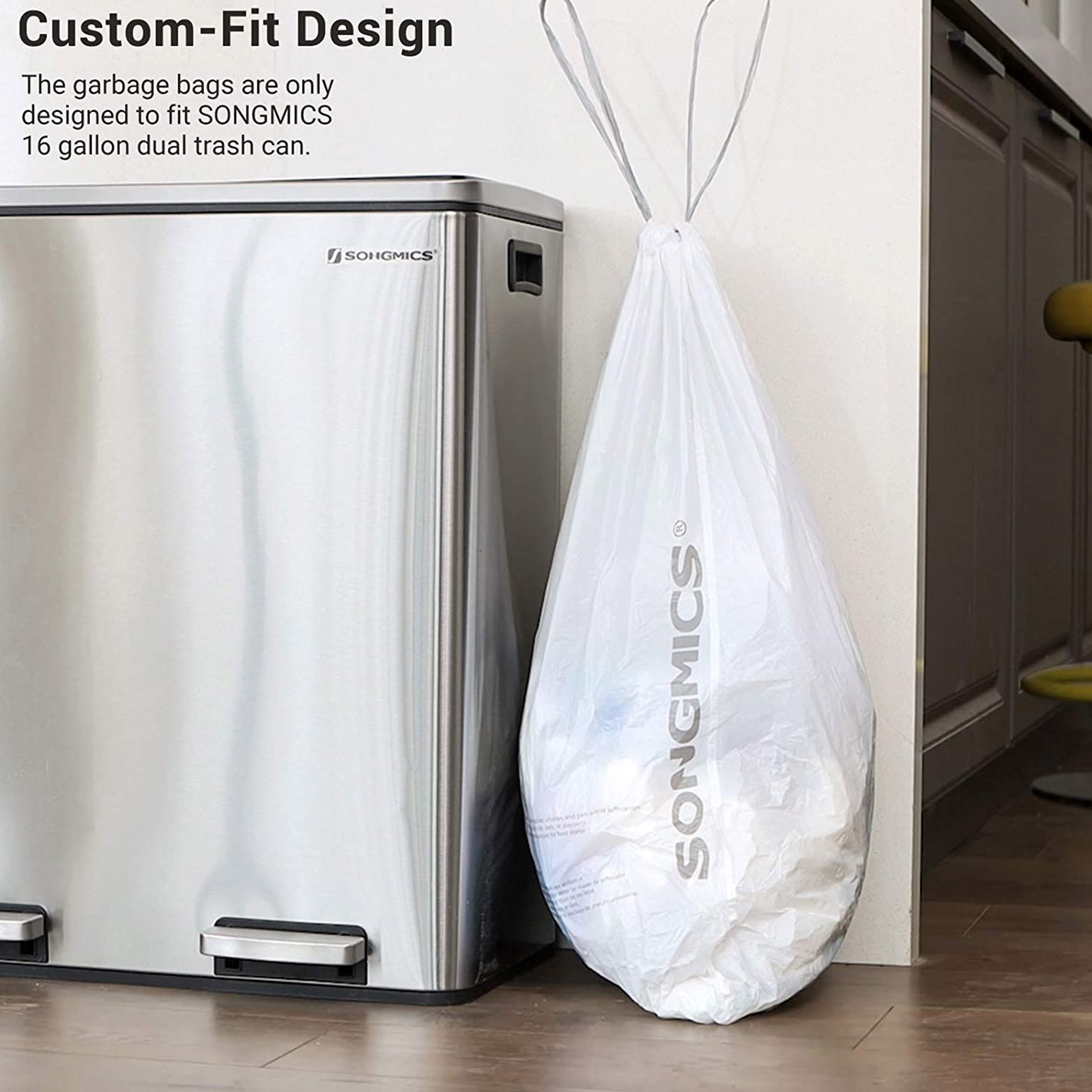 Maišeliai šiukšlėms su užtraukiama juosta, 30 l, 45 vnt., balti, HDPE, 52 x 74 cm - Image 2