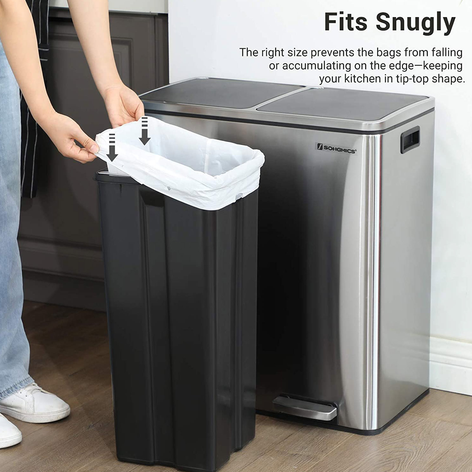 Maišeliai šiukšlėms su užtraukiama juosta, 30 l, 45 vnt., balti, HDPE, 52 x 74 cm - Image 3
