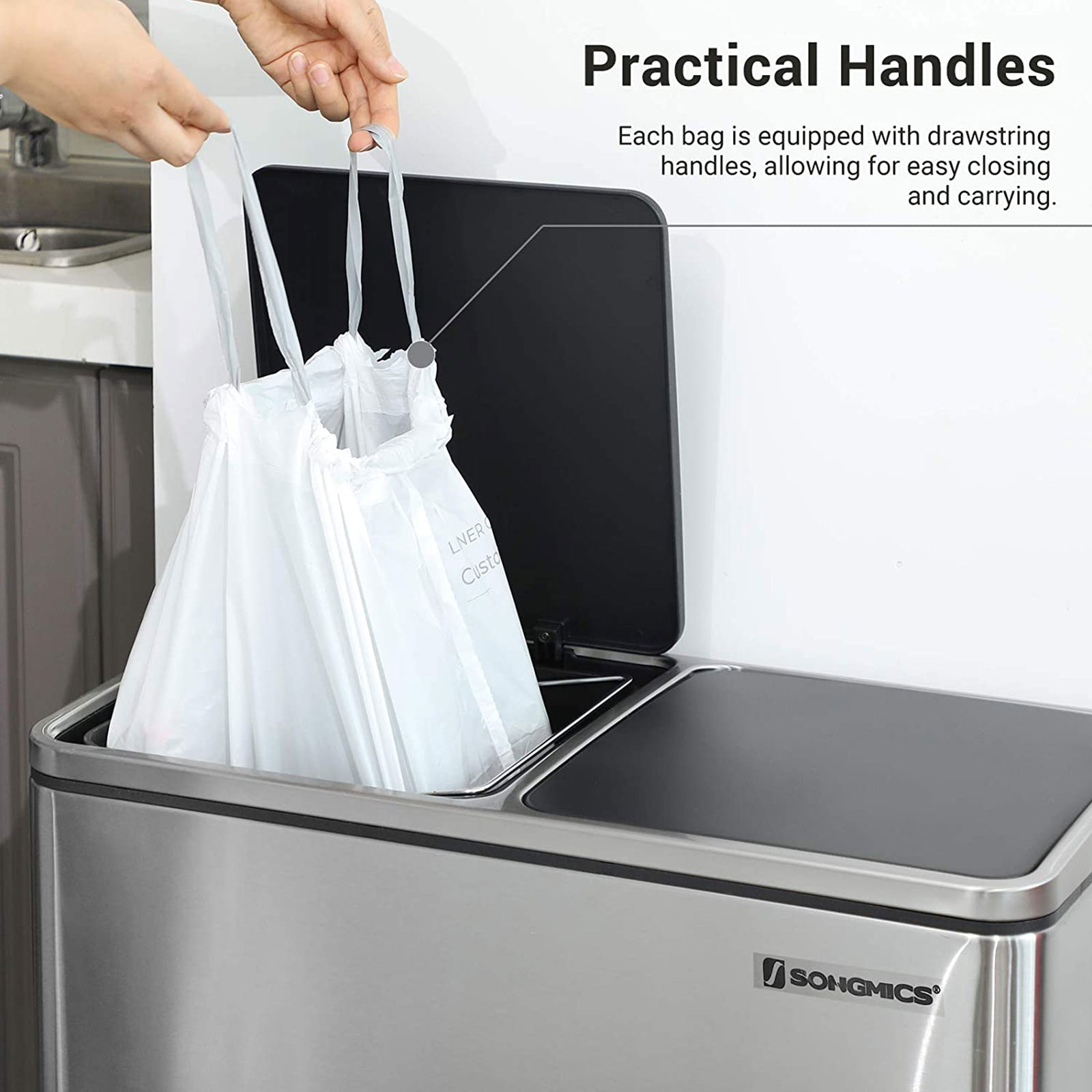 Maišeliai šiukšlėms su užtraukiama juosta, 30 l, 45 vnt., balti, HDPE, 52 x 74 cm - Image 4