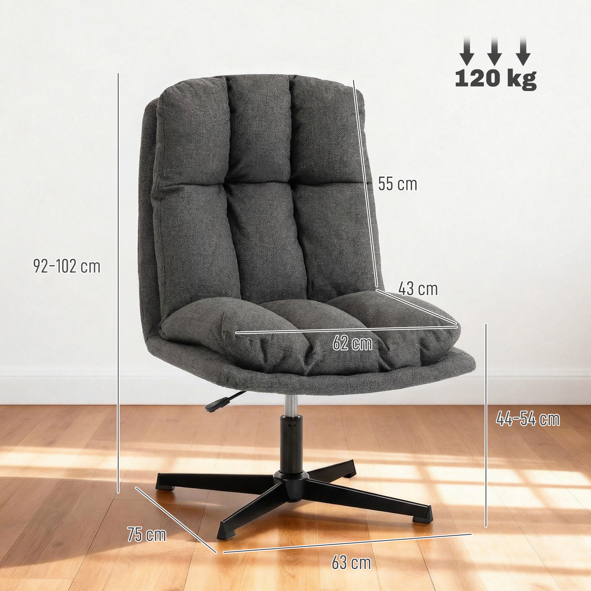 Sukamas akcentinis krėslas, tamsiai pilkas, 63 x 75 x 92-102 cm - Image 3