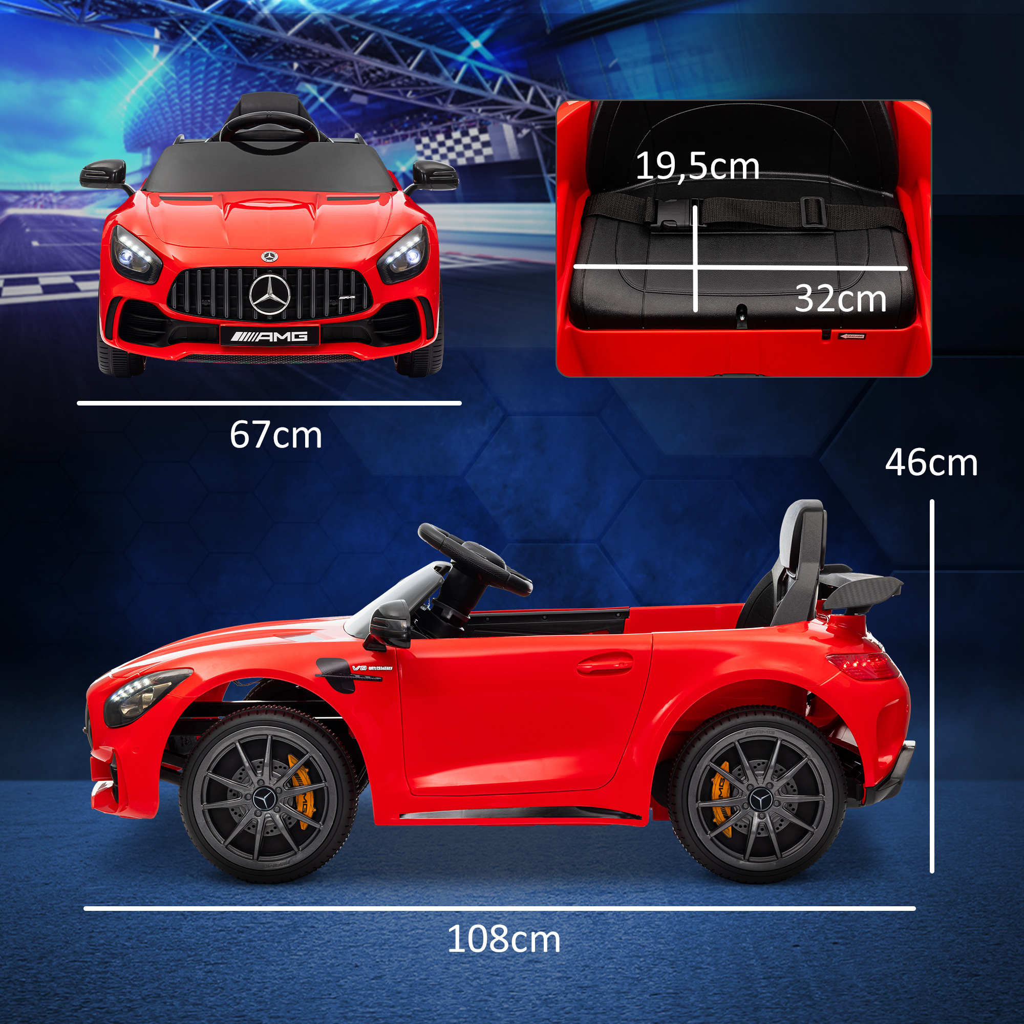 Elektrinis vaikiškas automobilis Mercedes-Benz AMG GTR, raudonas, 108 x 67 x 46 cm, 12V - Image 3