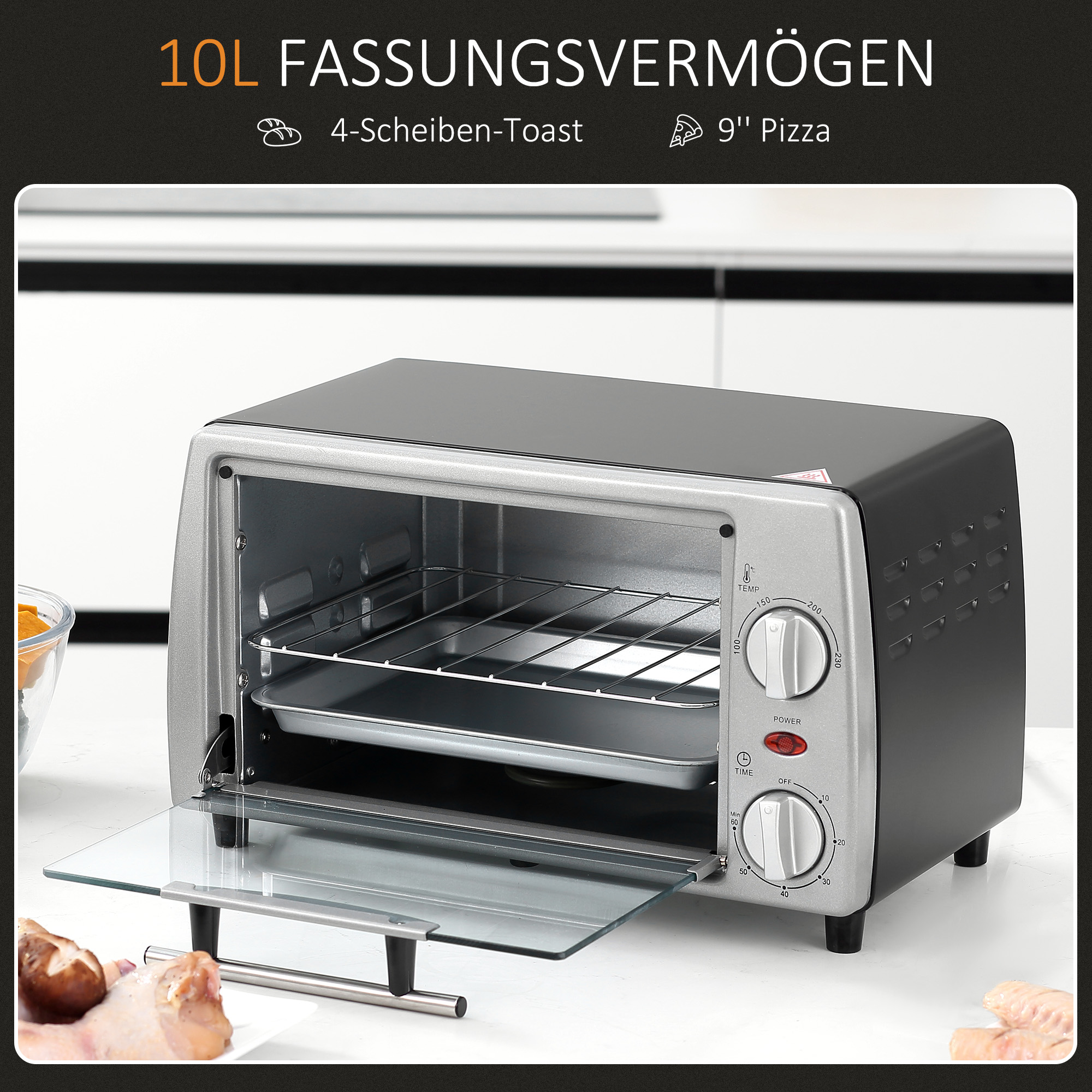 Miniuuni 10 l, 750 W, 100-230 °C, 60 min ajastin, hopea - Image 4