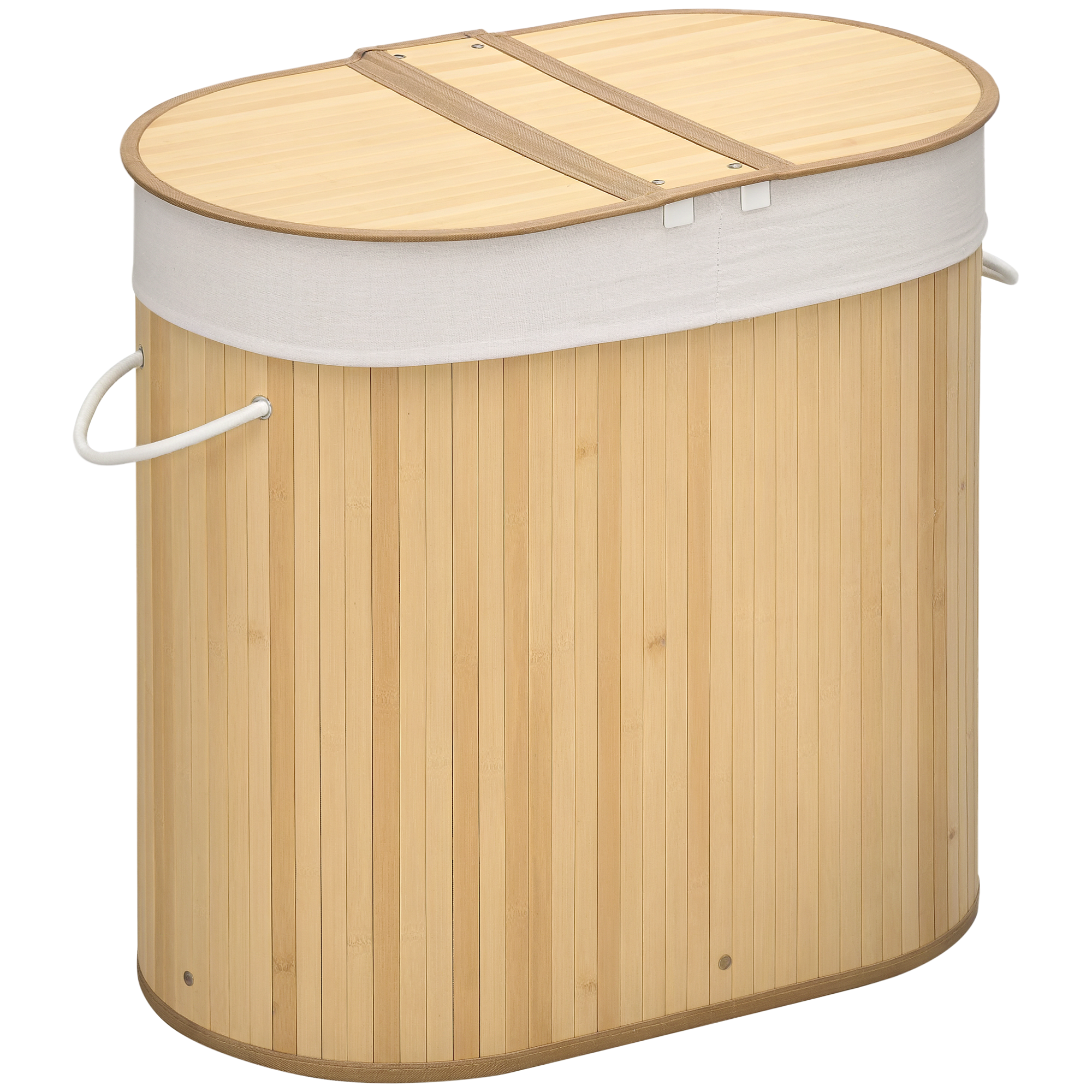 Kaheosaline bambusest pesukorv eemaldatava kotiga, 100 l, naturaalne