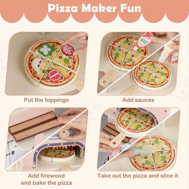 Laste puidust pizza müügikäru ahjuga roosa - Image 6