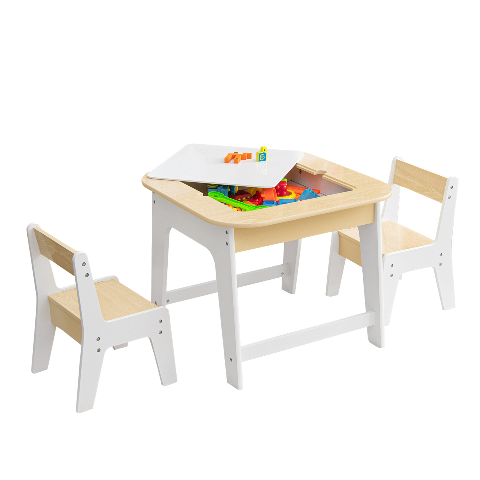 Lasten pöytä ja 2 tuolia, kaksipuolinen pöytälevy, luonnonväri - Image 4