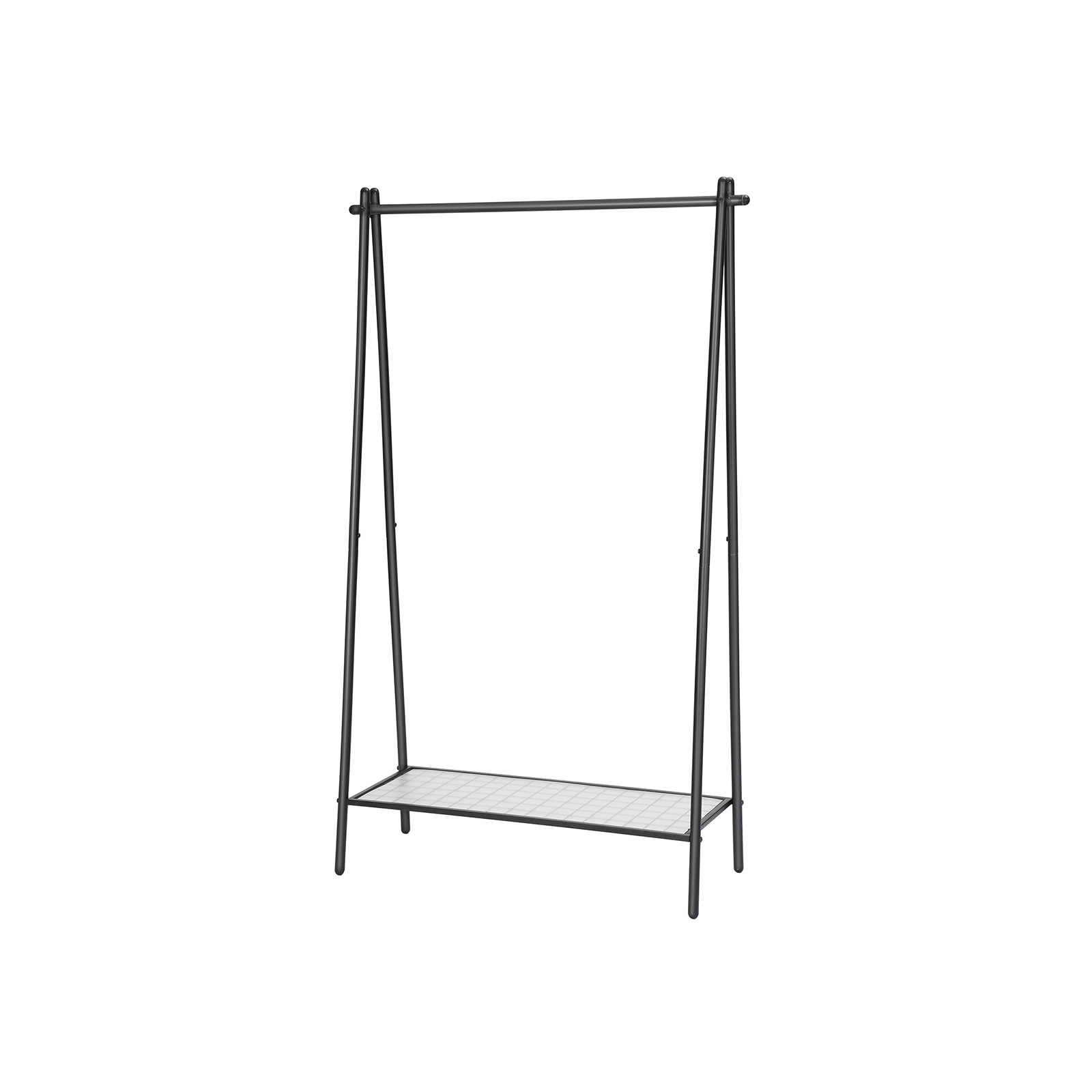 Riidestange alumise riiuliga, terasest, mattmust, 92,5 x 33,5 x 153 cm