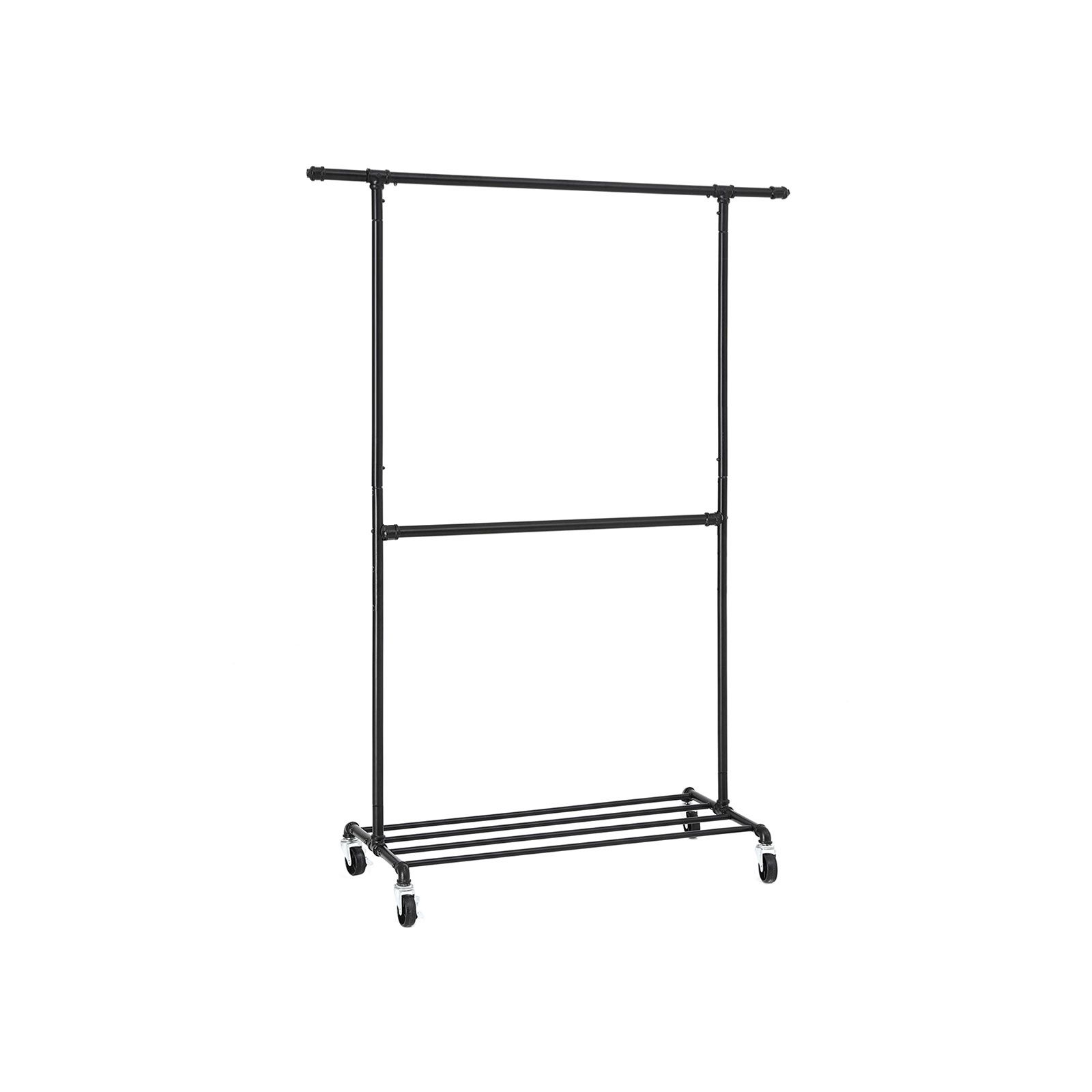 Riidestange ratastel, metallist, must, 130 x 49 x 198 cm, 2 riputustoruga