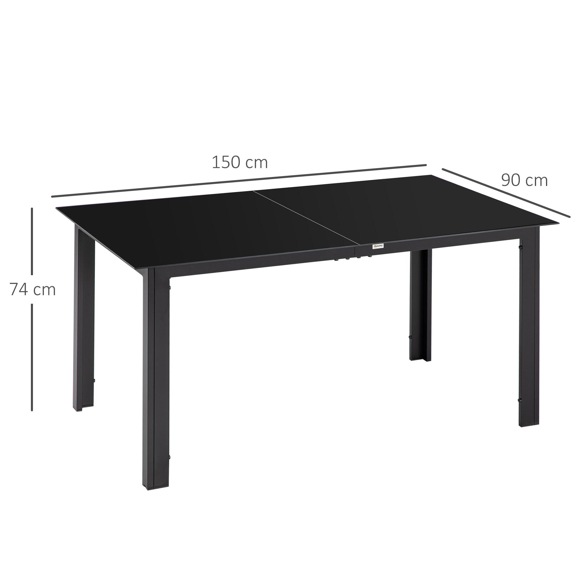 Lauko stalas 6 asmenims, juodas, 150 x 90 x 74 cm, grūdintas stiklas - Image 3