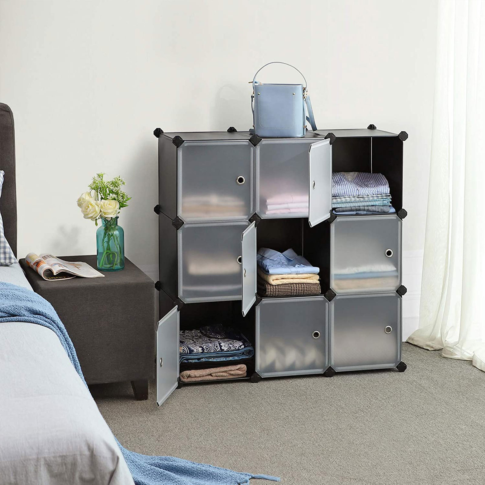 Modulinė plastikinė spinta su 9 kubais, 93 x 31 x 93 cm, juoda ir balta - Image 3