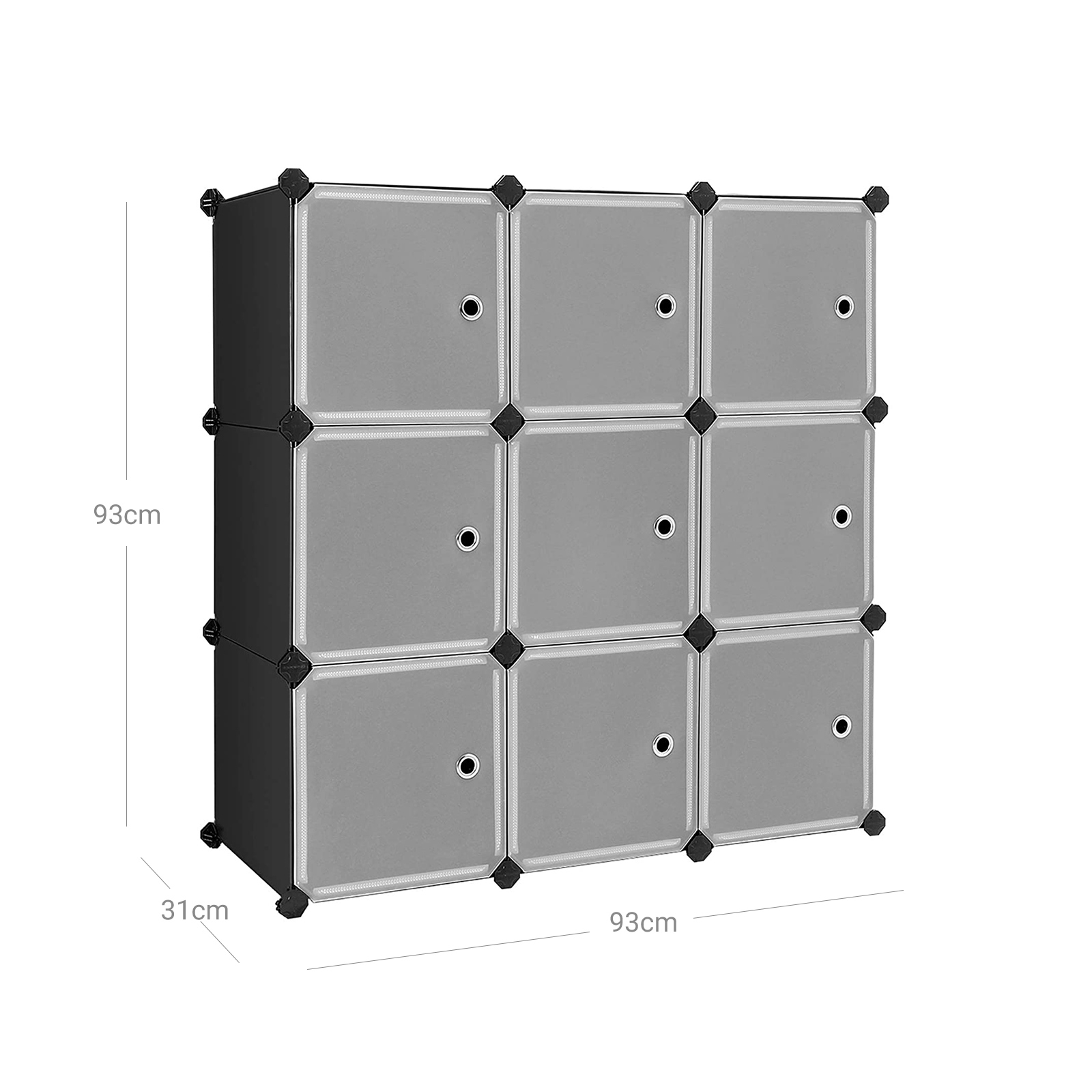 Modulinė plastikinė spinta su 9 kubais, 93 x 31 x 93 cm, juoda ir balta - Image 6