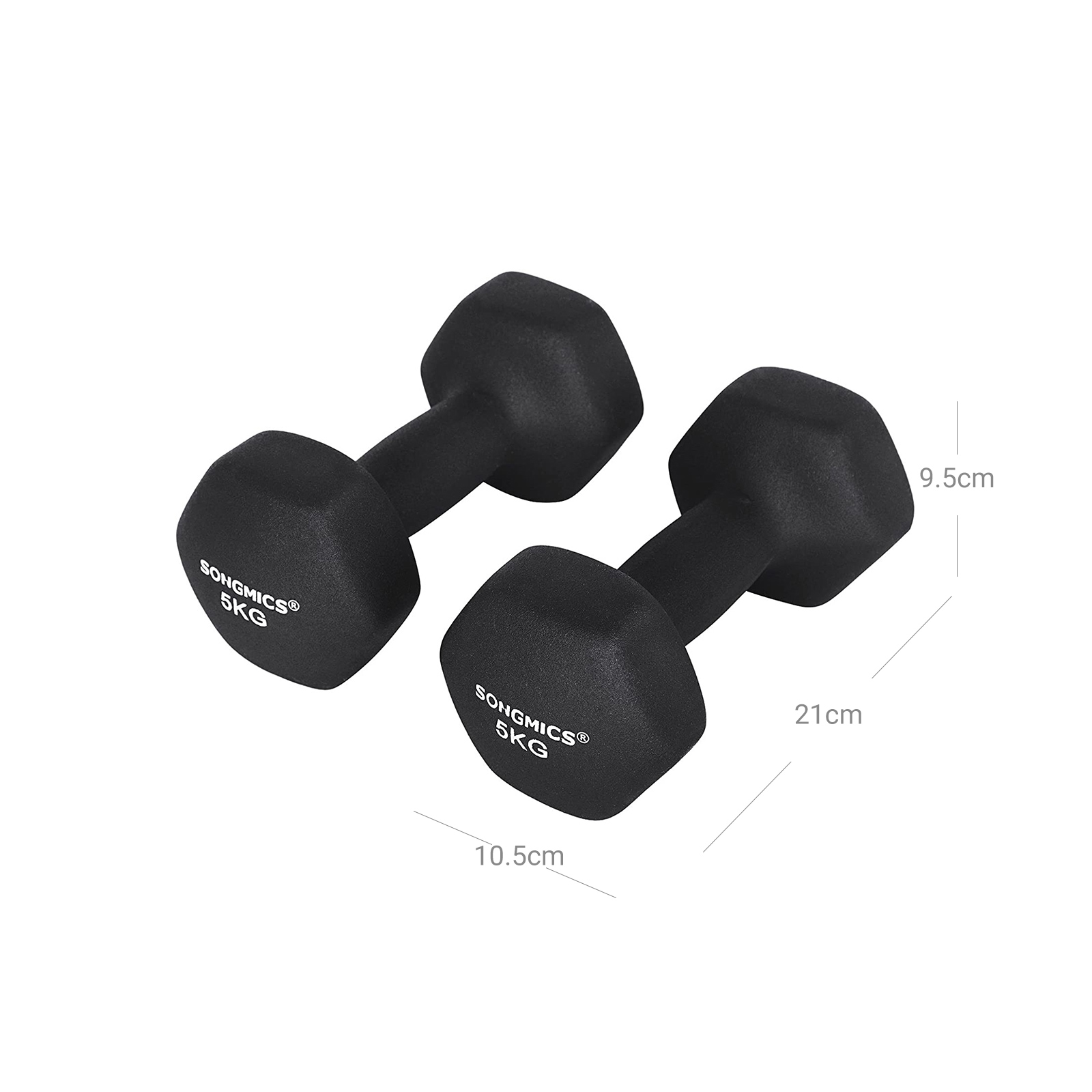 Hanteles, 2 gab. komplekts, 5 kg katra, melnas, čuguns ar vinila pārklājumu - Image 6