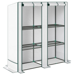 Mini kasvuhoone 3 tasandiga riiuliga, plastkate, valge, 144 x 48 x 152 cm
