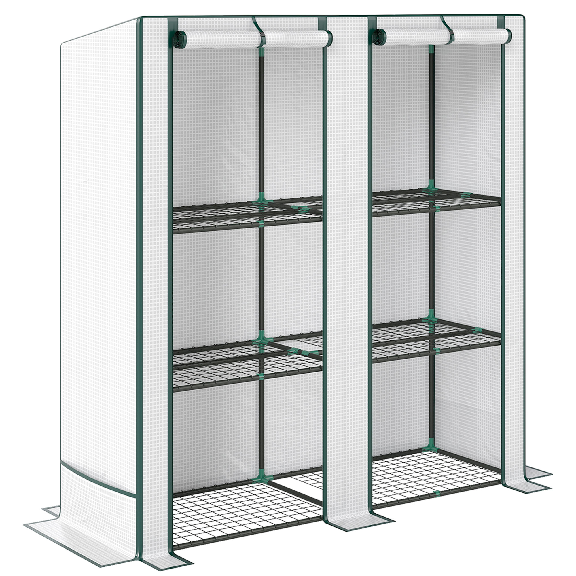 Mini siltumnīca ar 3 līmeņu plauktu, plastmasas pārklājums, balta, 144 x 48 x 152 cm