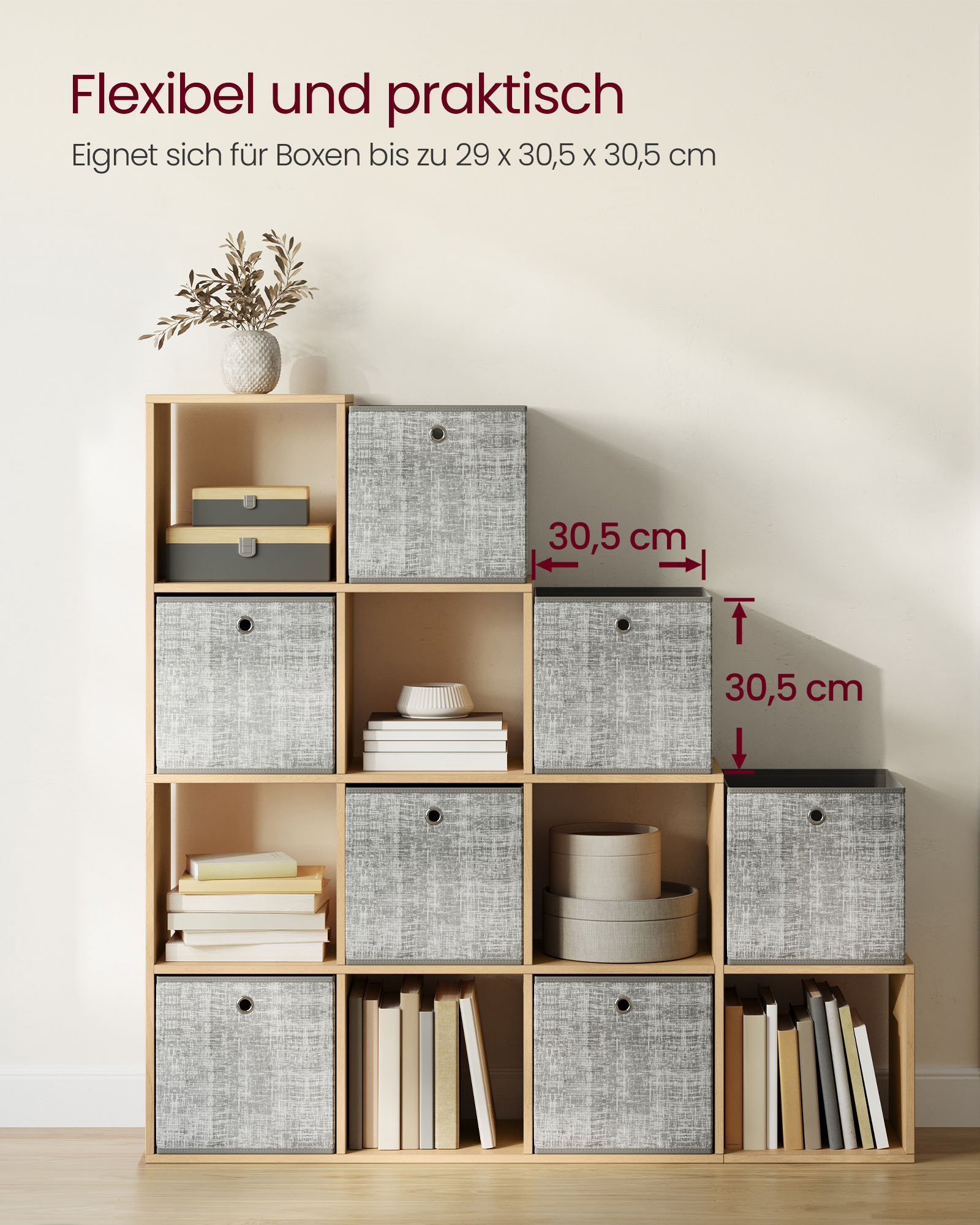 Grāmatu plaukts ar 10 nodalījumiem, 29 x 129,5 x 129,5 cm, ozolbēšā krāsā - Image 3