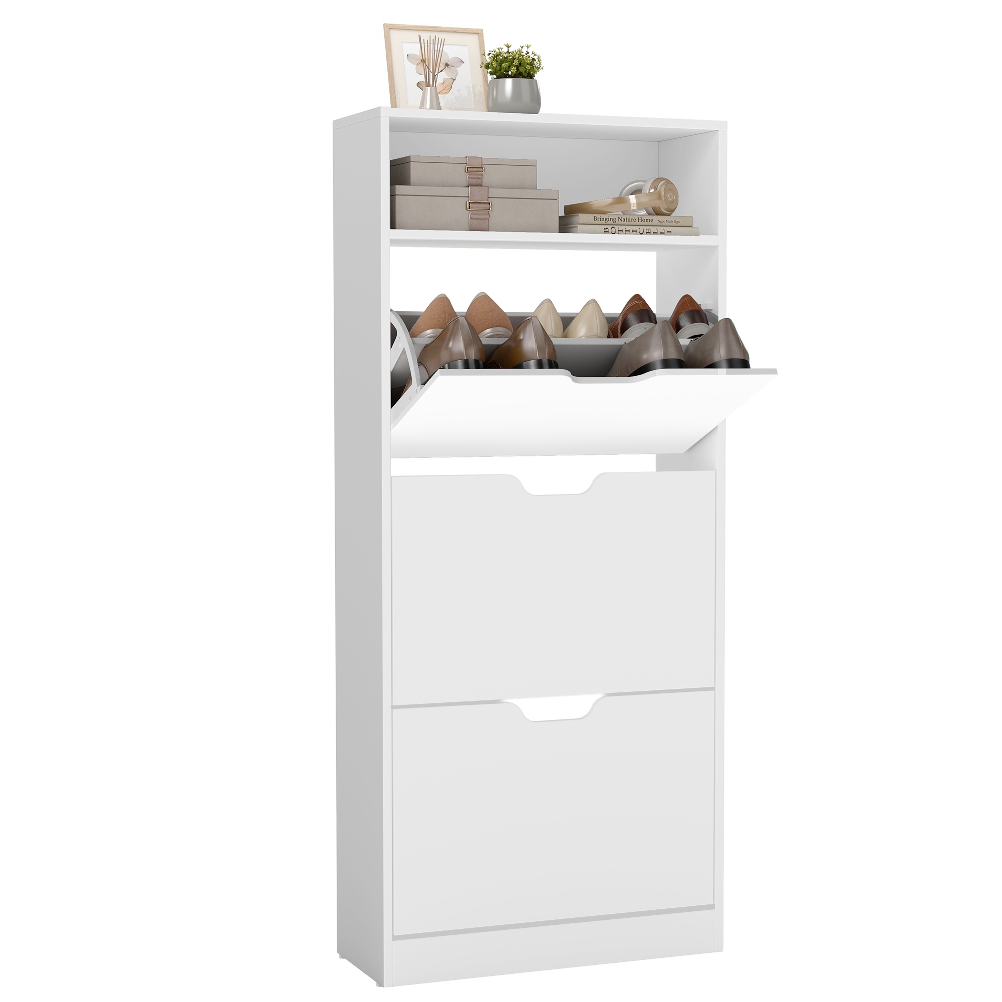 Jalatsikapp 3 klapiga, 24 x 60 x 139 cm, valge, 14–18 jalanõupaari