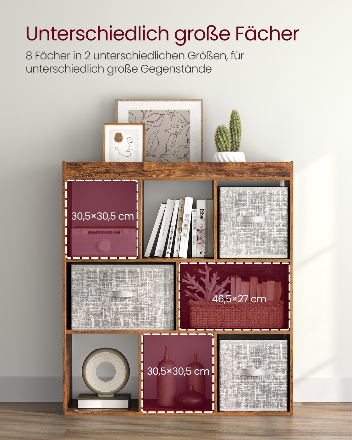 Grāmatu plaukts ar 8 nodalījumiem, 97,5 x 30 x 100 cm, kokskaidu plātne, vintage brūns - Image 4