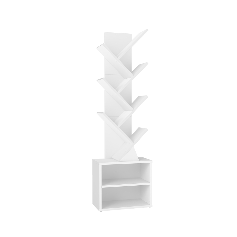 Koka formas grāmatu plaukts, 20,3 x 38 x 123,2 cm, 2 nodalījumi, balts