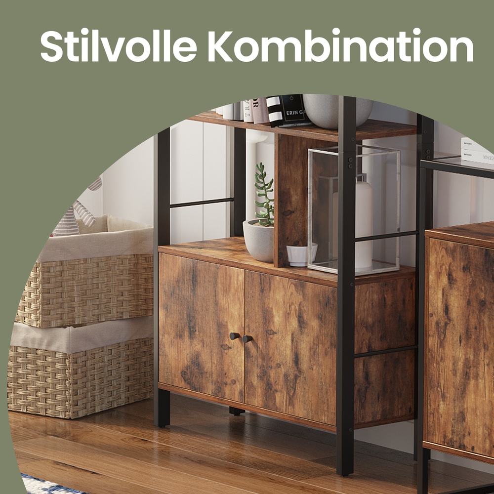 Kirjahylly 4 avohyllytasolla, 30 x 74 x 154,5 cm, ruskea-musta - Image 3