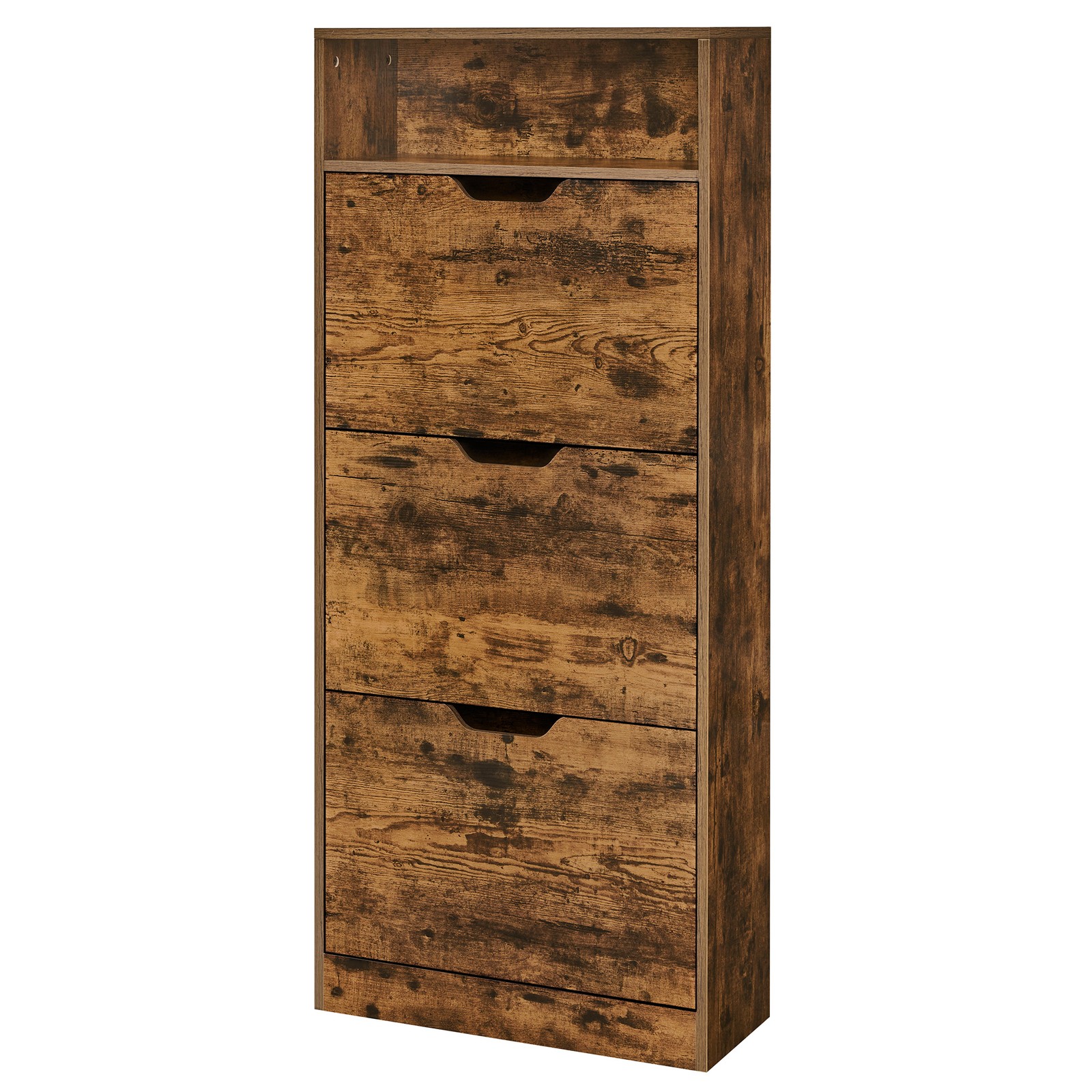 Jalatsikapp 3 kallutatava sahtliga ja avatud riiuliga, pruun, 24 x 60 x 139 cm