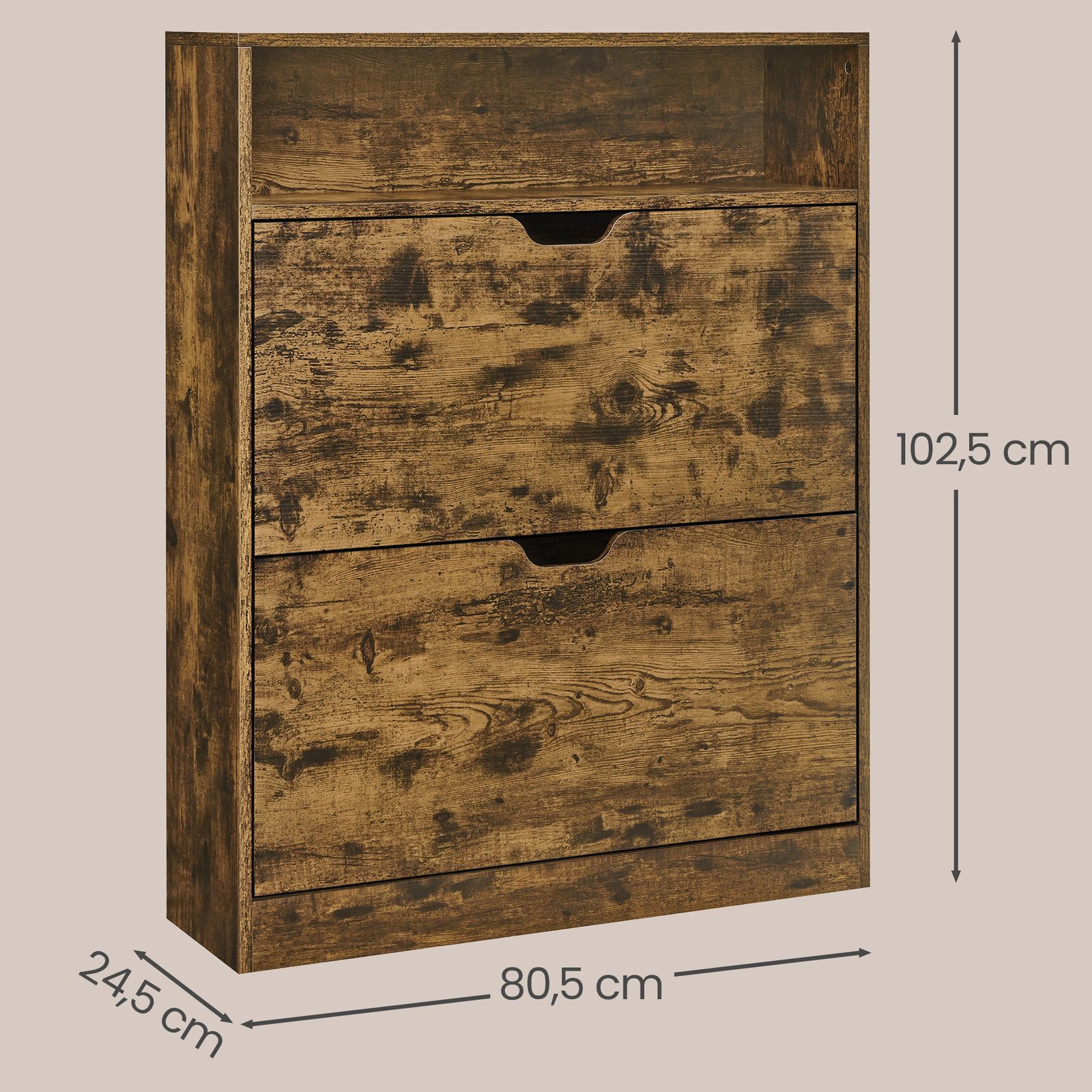 Batų spintelė su 2 atverčiamais skyriais, atvira lentyna, juoda, 24 x 80 x 102 cm - Image 3