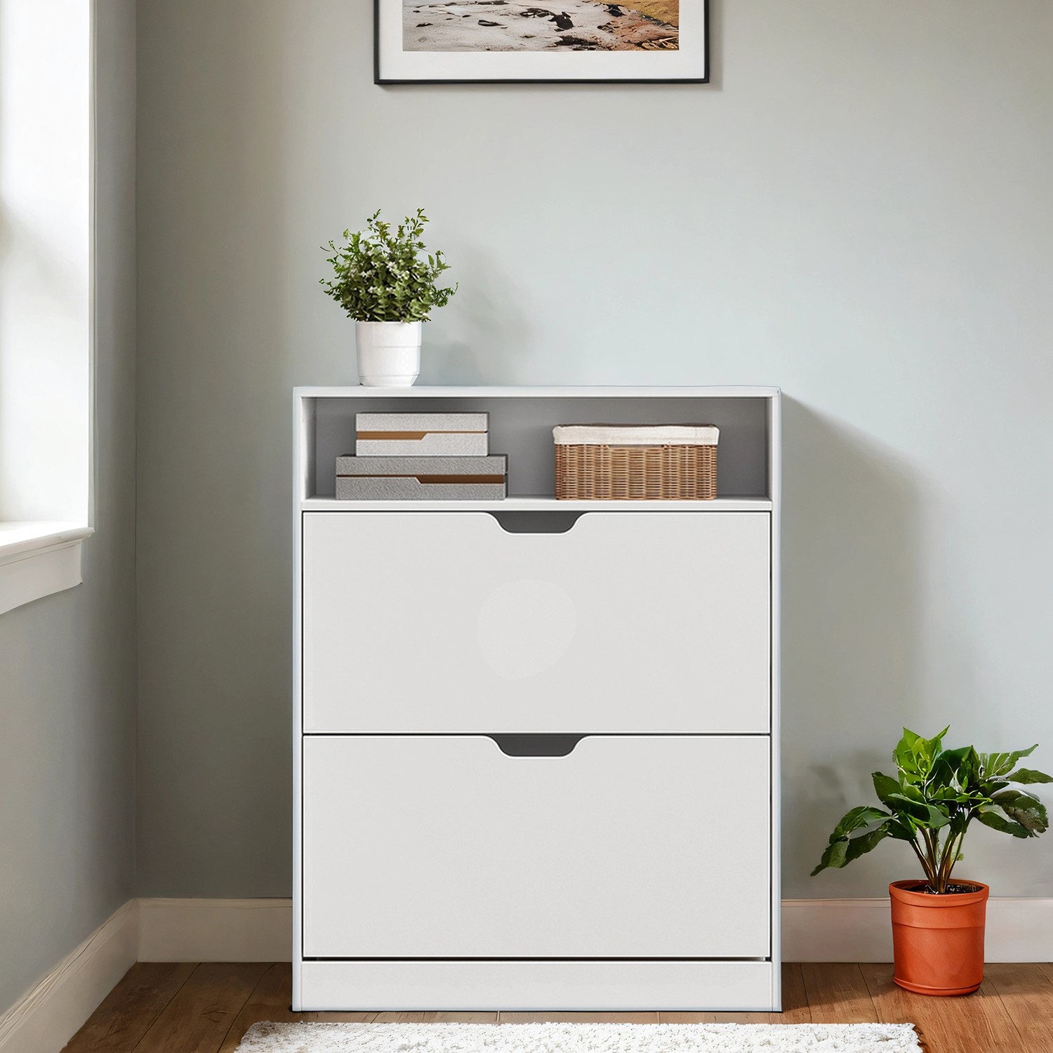Jalatsikapp 2 klapiga, valge, puitlaastplaat, 24 x 80 x 102 cm