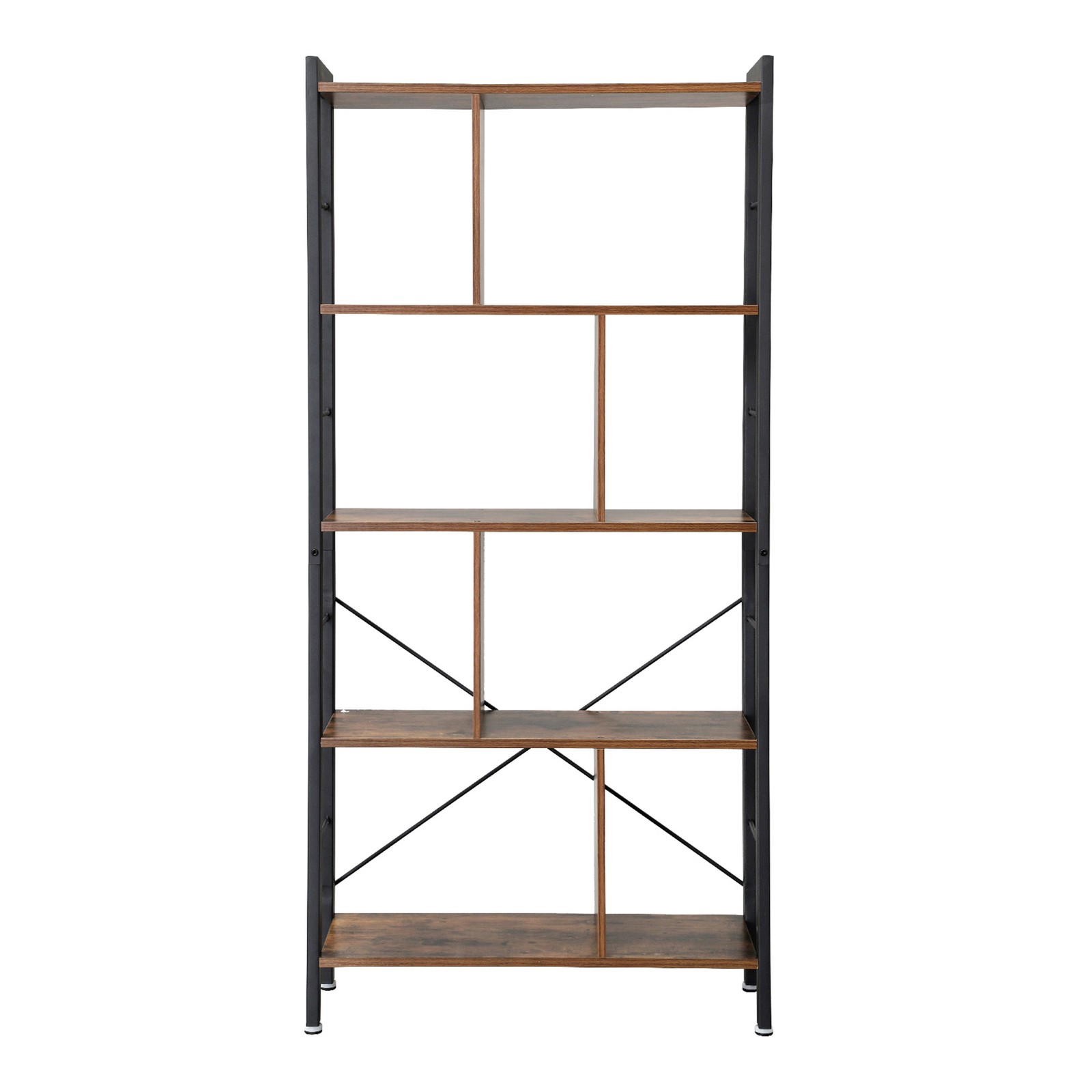 Kirjahylly, 5 tasoa, 74 x 30 x 154,5 cm, lastulevyä ja terästä