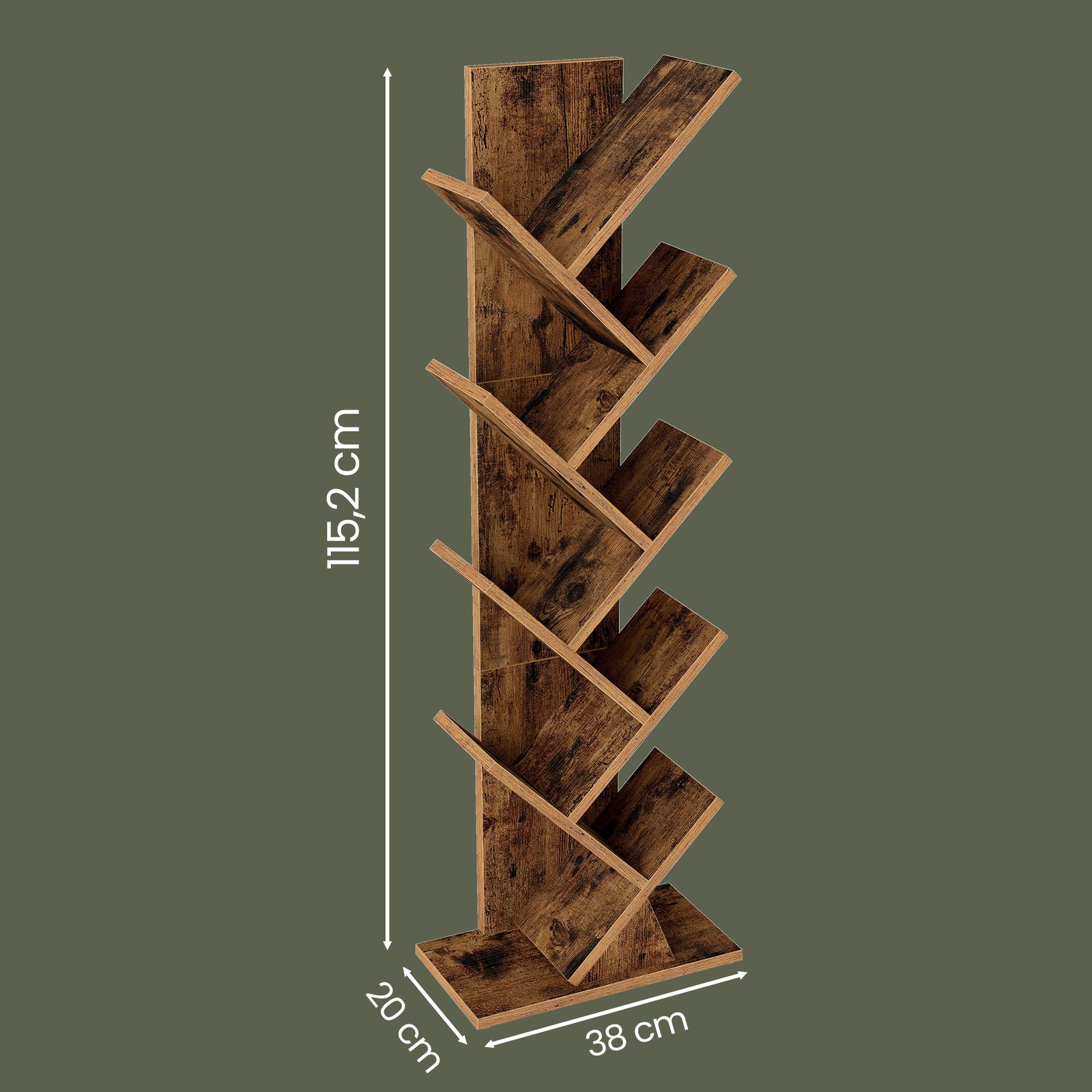 Grāmatu plaukts koka formā, 9 plaukti, brūns, skaidu plātne, 20 x 38 x 115,2 cm - Image 3