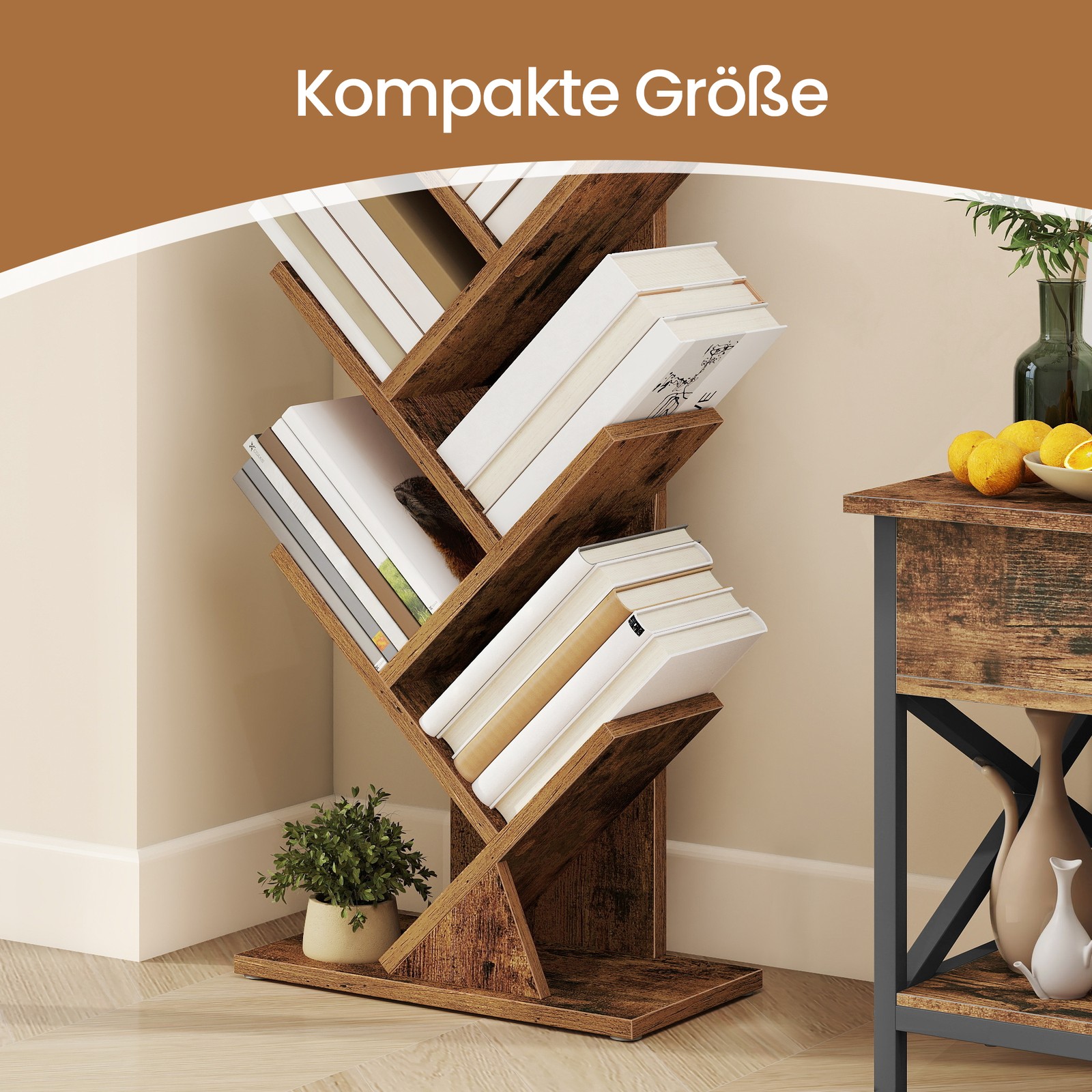 Grāmatu plaukts koka formā, 9 plaukti, brūns, skaidu plātne, 20 x 38 x 115,2 cm - Image 6