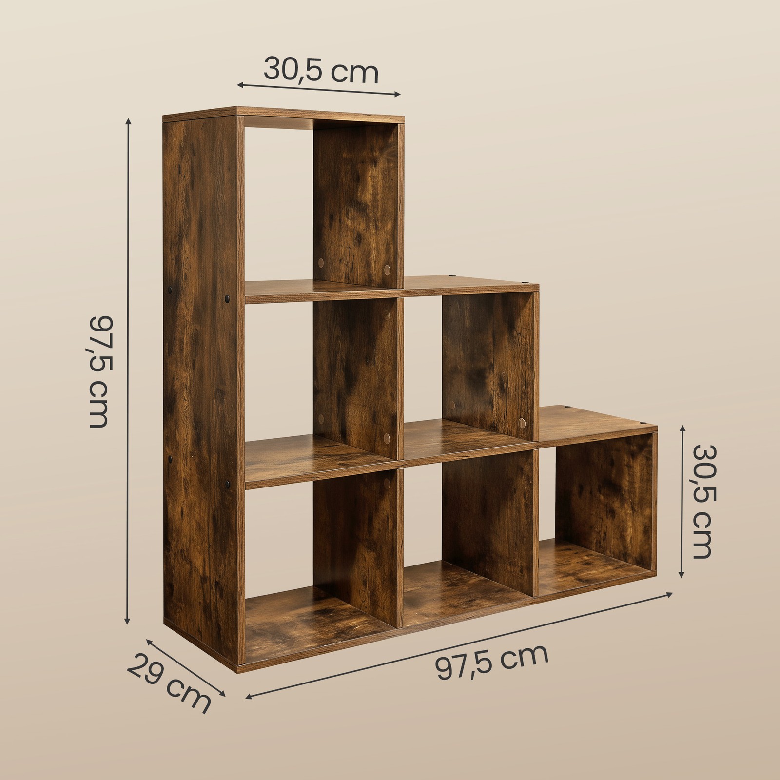 Grāmatu plaukts ar 6 nodalījumiem, brūna skaidu plātne, 29 x 97,5 x 97,5 cm - Image 2