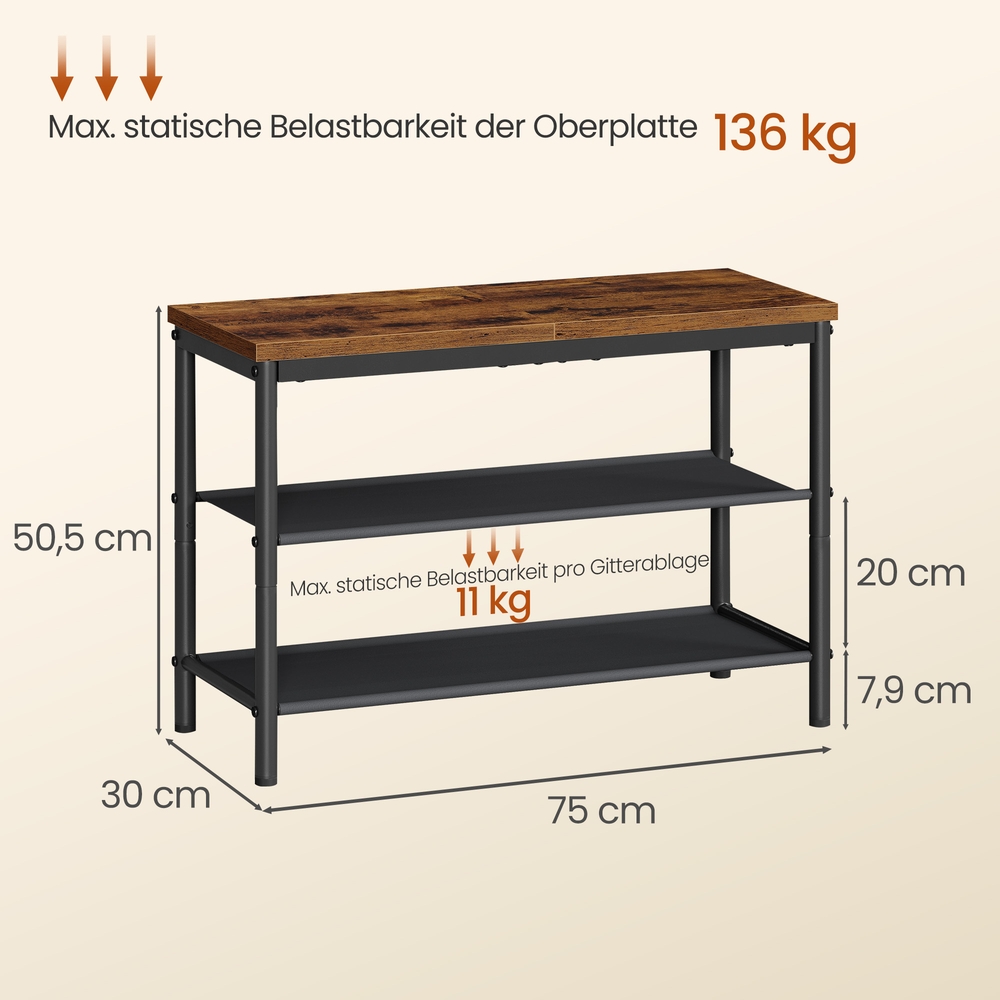 Metāla apavu plaukts ar 3 līmeņiem, 30 x 75 x 50,5 cm, brūni melns - Image 3