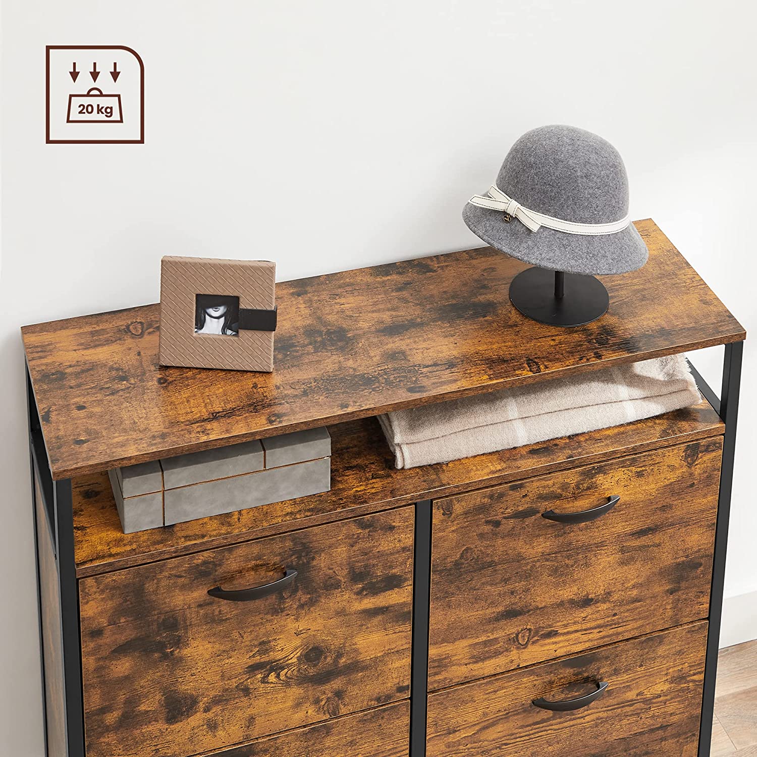 Batų spintelė su 4 atverčiamais skyriais, 98,3 x 30 x 95 cm, ruda–juoda - Image 7