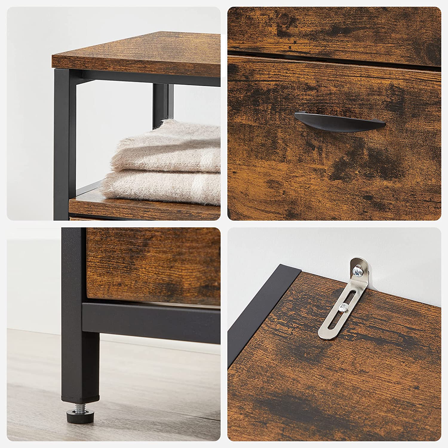 Batų spintelė su 4 atverčiamais skyriais, 98,3 x 30 x 95 cm, ruda–juoda - Image 8